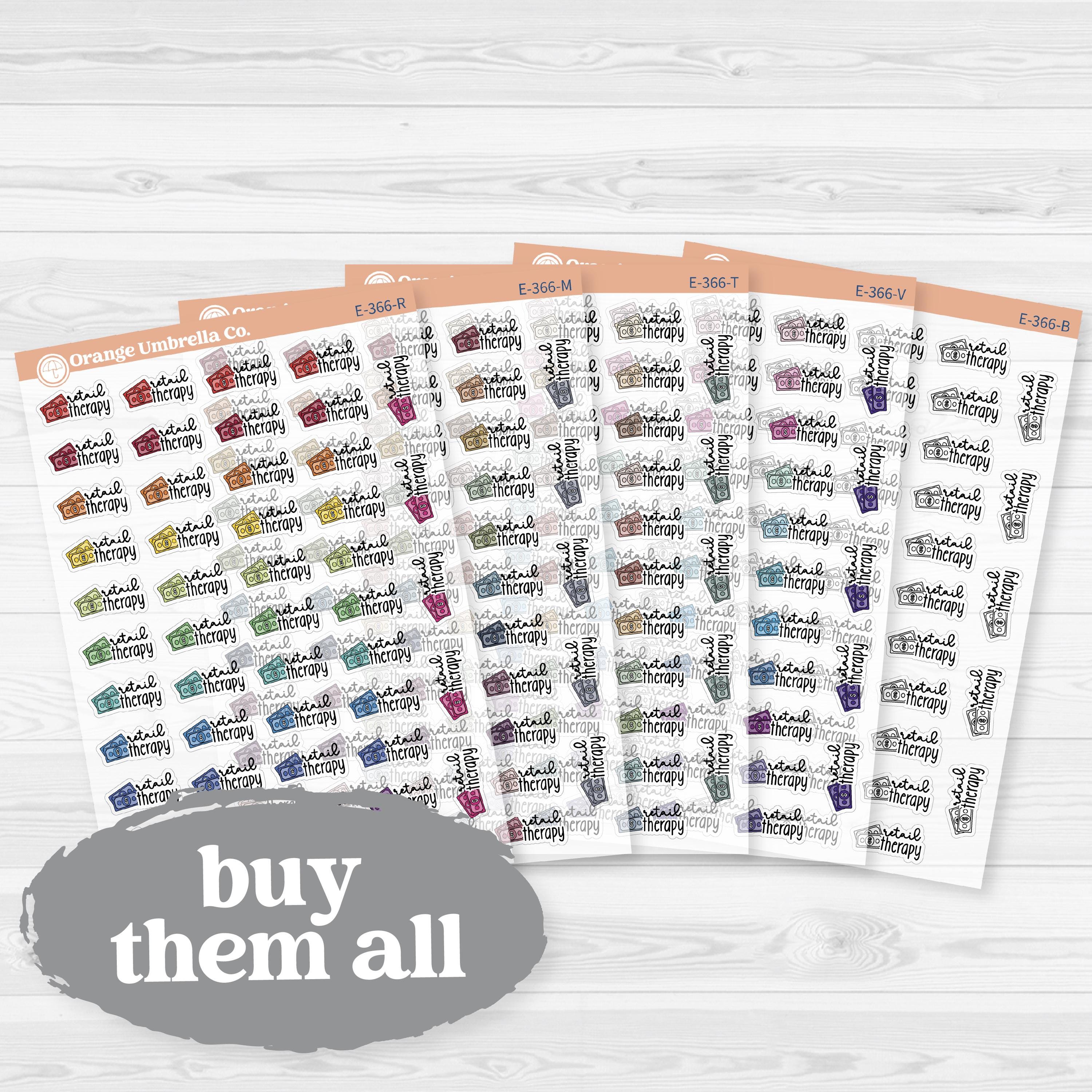 Retail Therapy Event Labels | Clear Matte Shopping Planner Stickers | E-366-CM