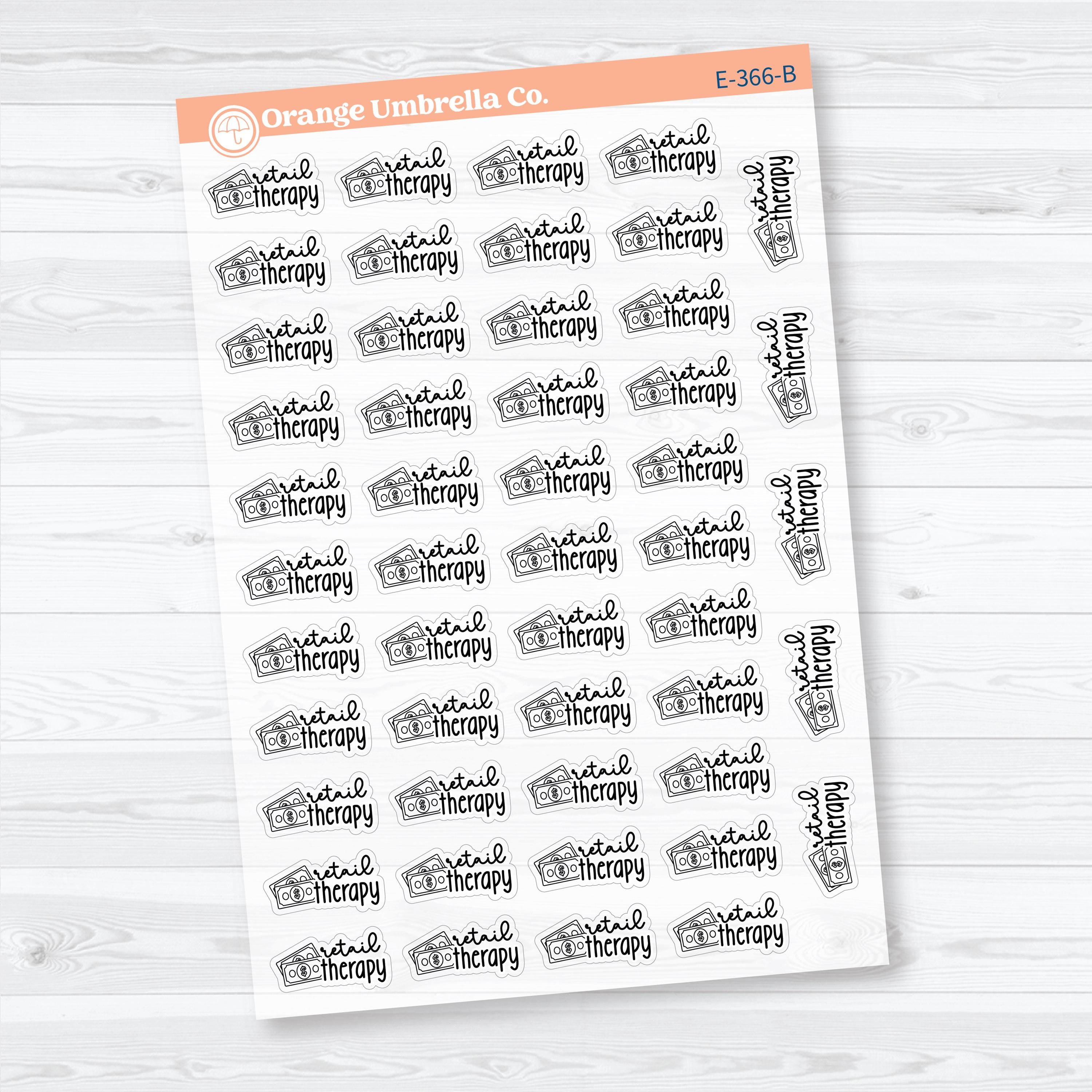 Retail Therapy Event Labels | Clear Matte Shopping Planner Stickers | E-366-CM