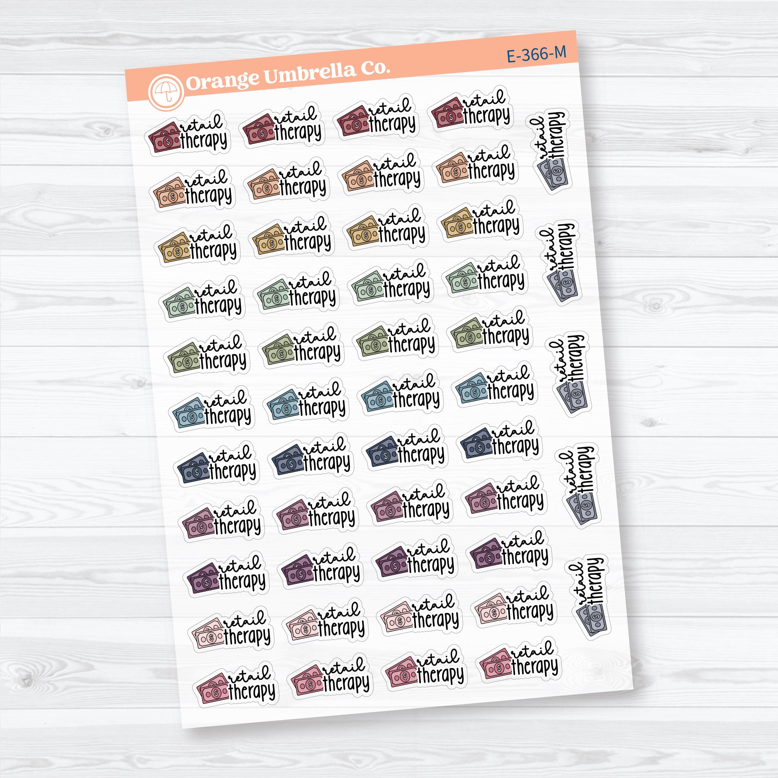 Retail Therapy Event Labels | Clear Matte Shopping Planner Stickers | E-366-CM