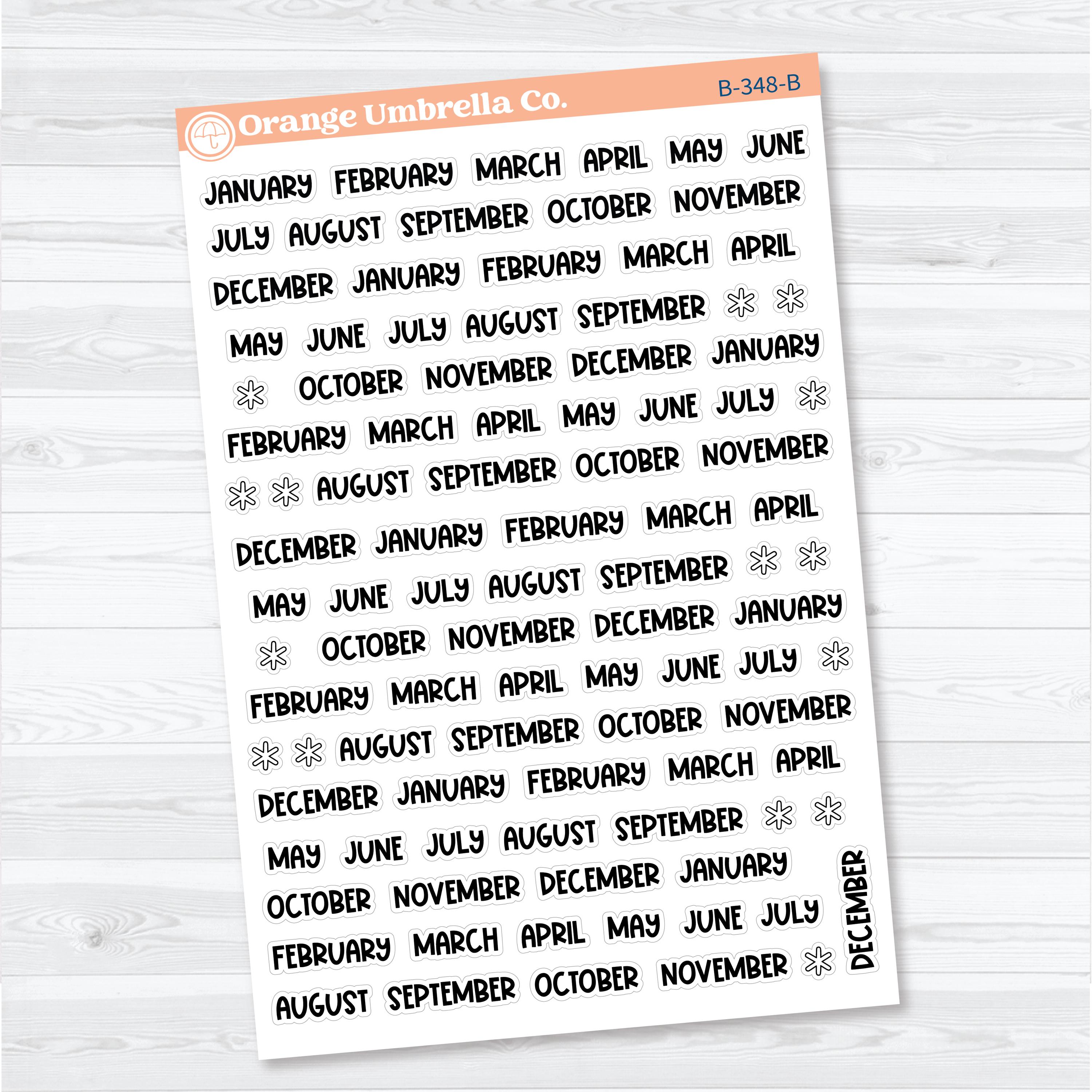 Funky Font Mini Months | Monthly Planner Stickers | B-348