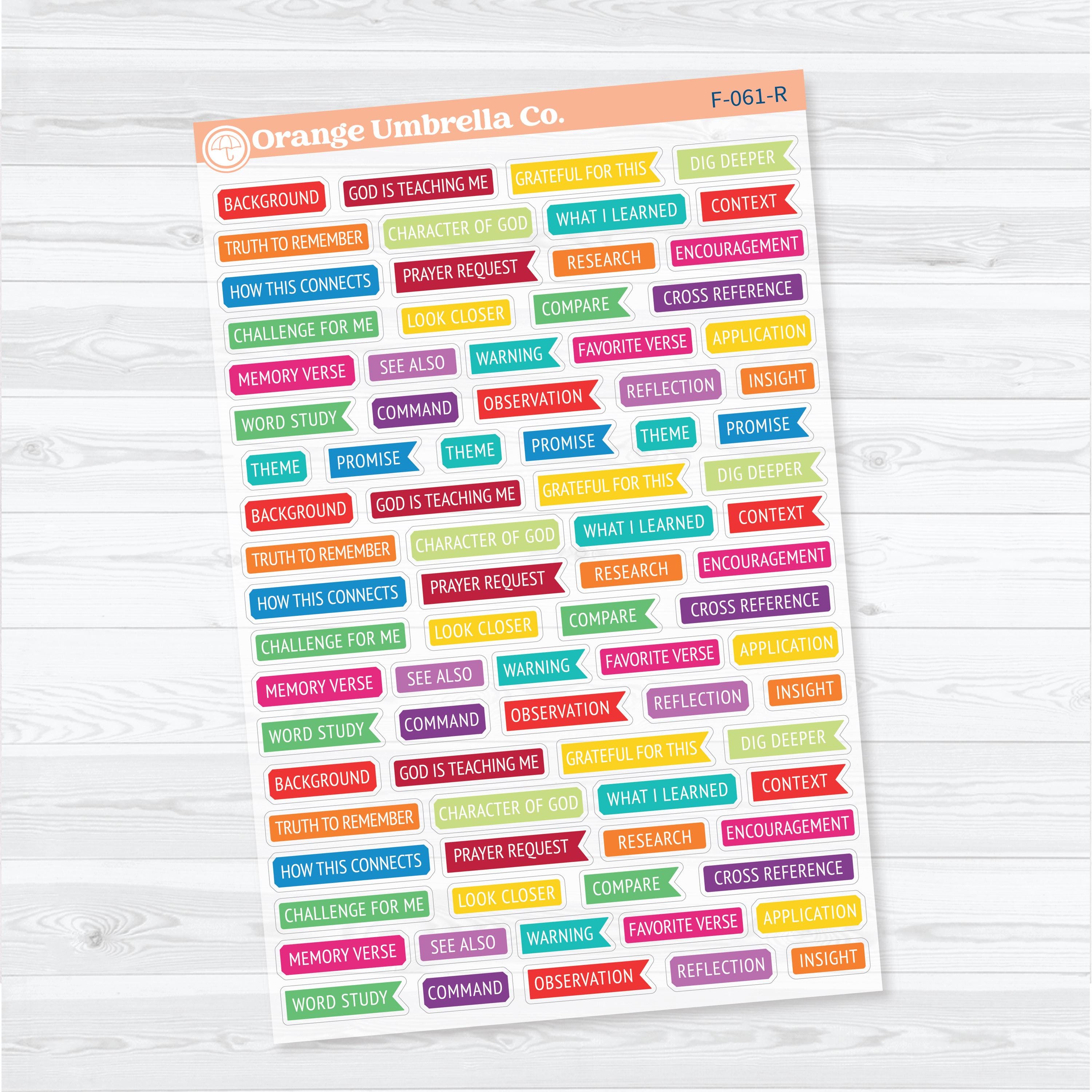 Bible Reading Annotation & Journaling Labels | Clear Matte Bible Study Planner Stickers | F-061-CM