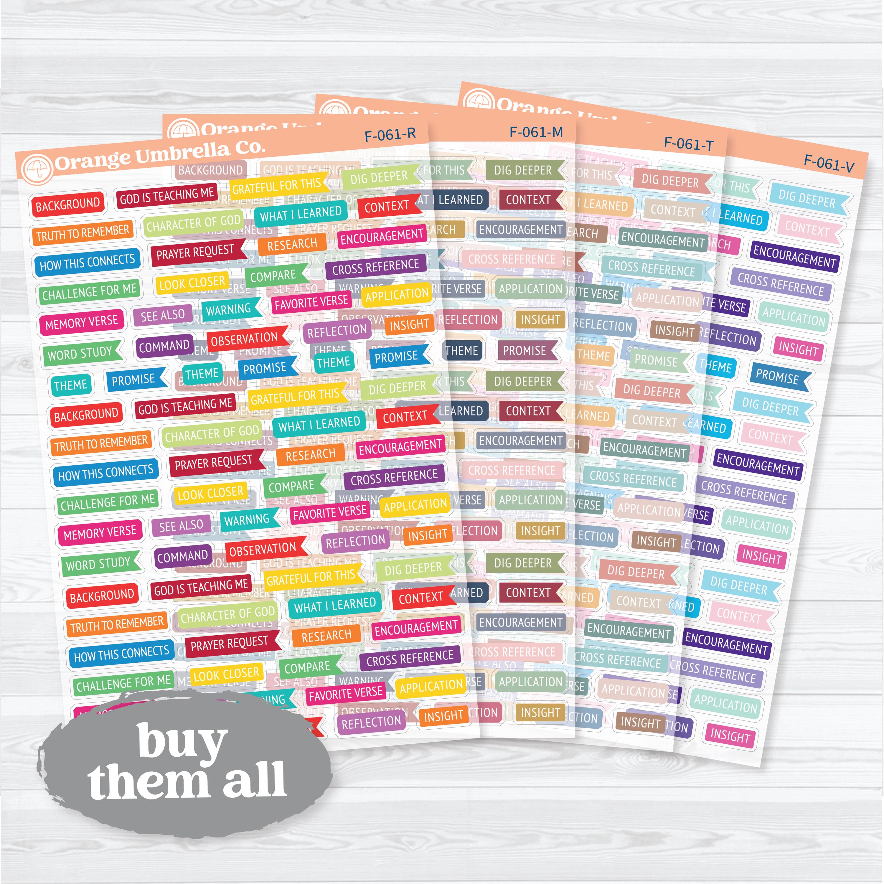 Bible Reading Annotation & Journaling Labels | Clear Matte Bible Study Planner Stickers | F-061-CM
