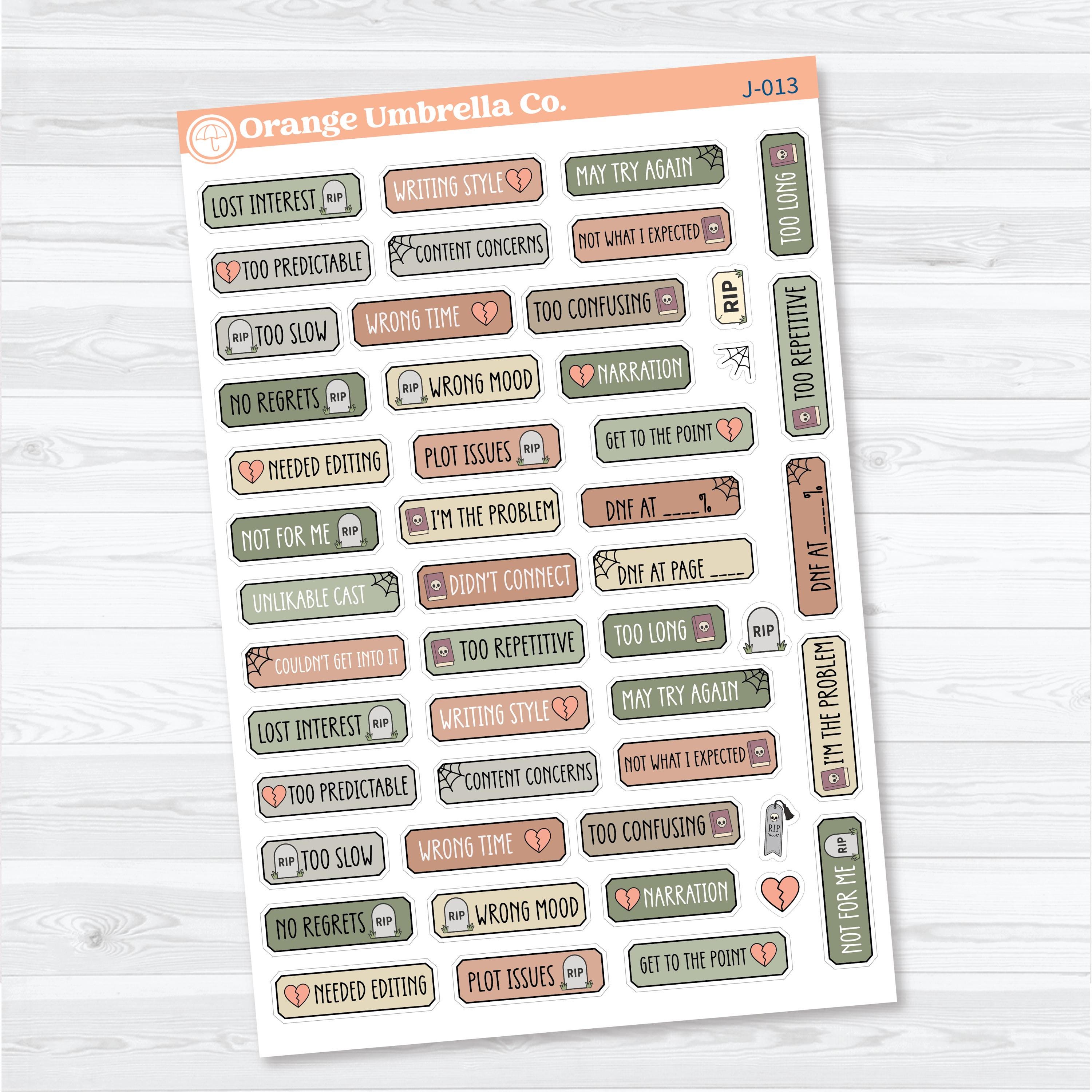 Did Not Finish Book Tracker Labels | Reading Journal Planner Stickers | J-013
