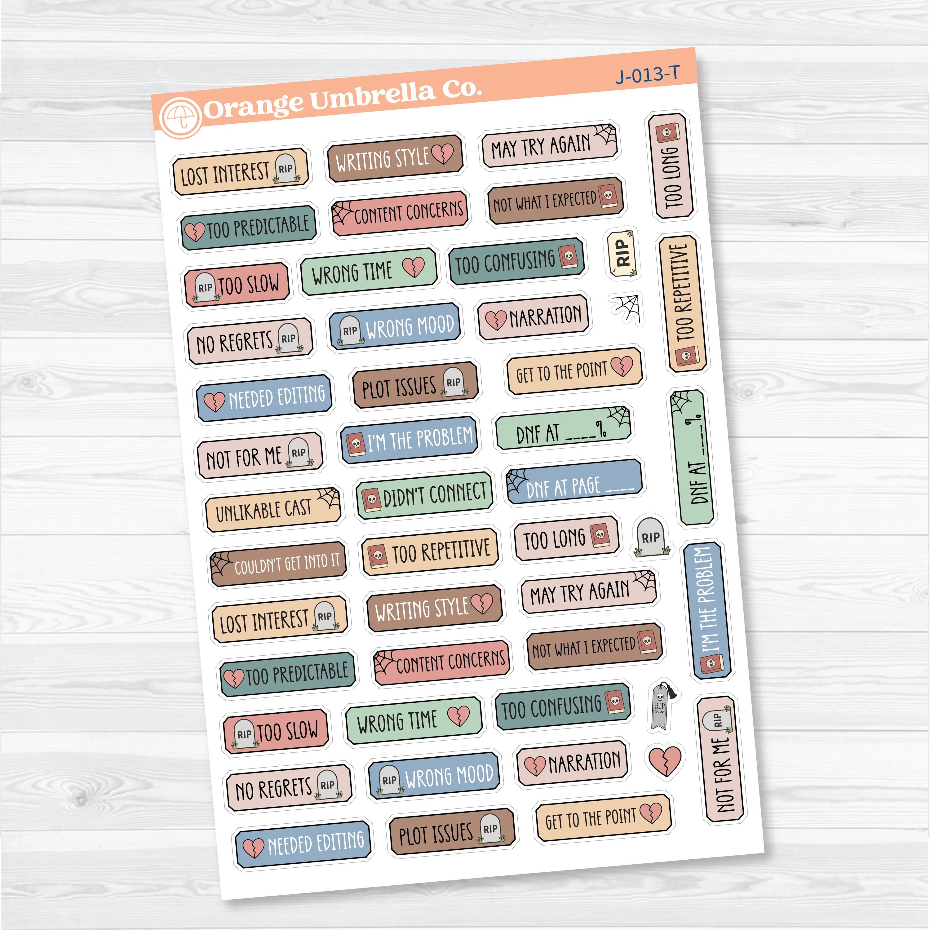 Did Not Finish Book Tracker Labels | Reading Journal Planner Stickers | J-013