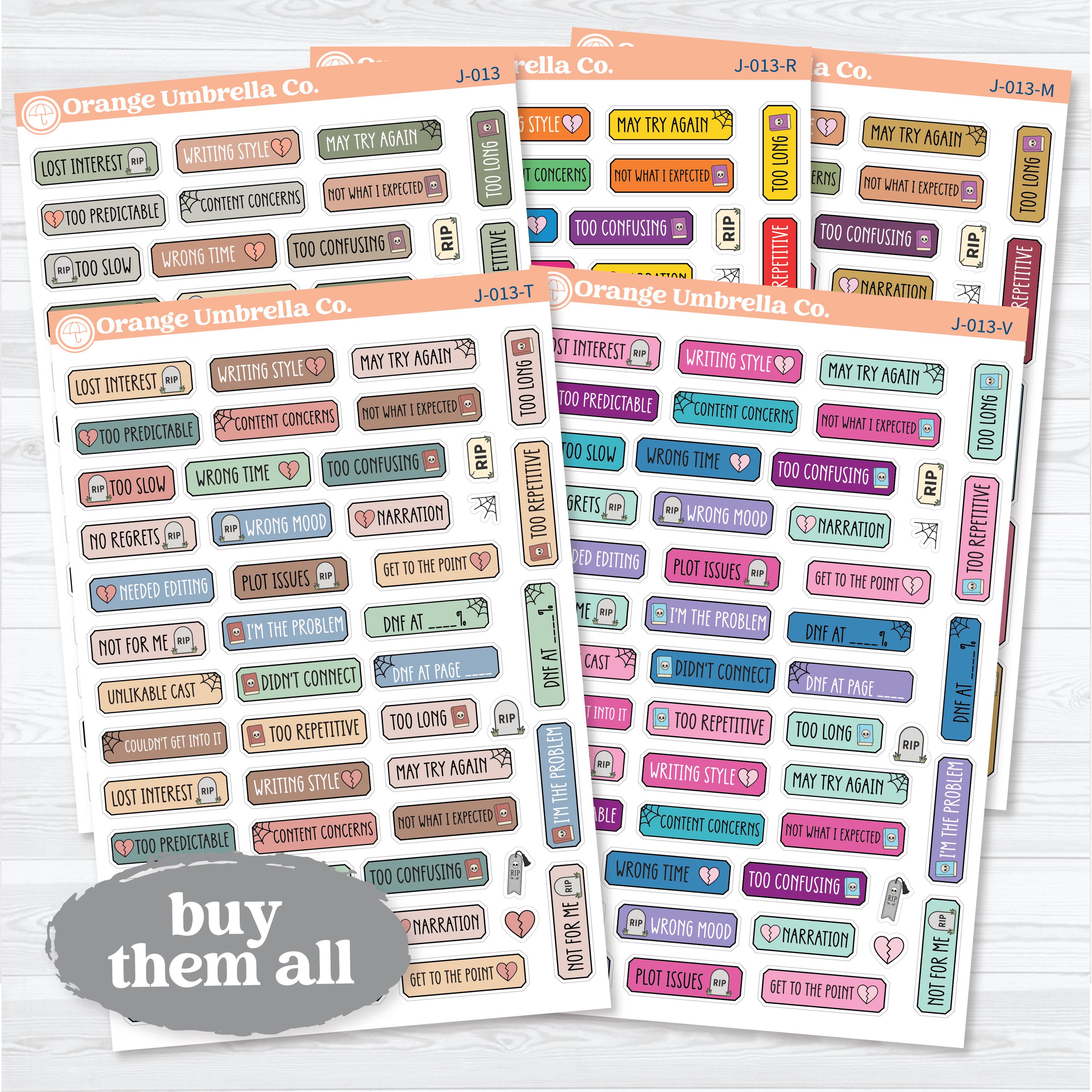 Did Not Finish Book Tracker Labels | Reading Journal Planner Stickers | J-013