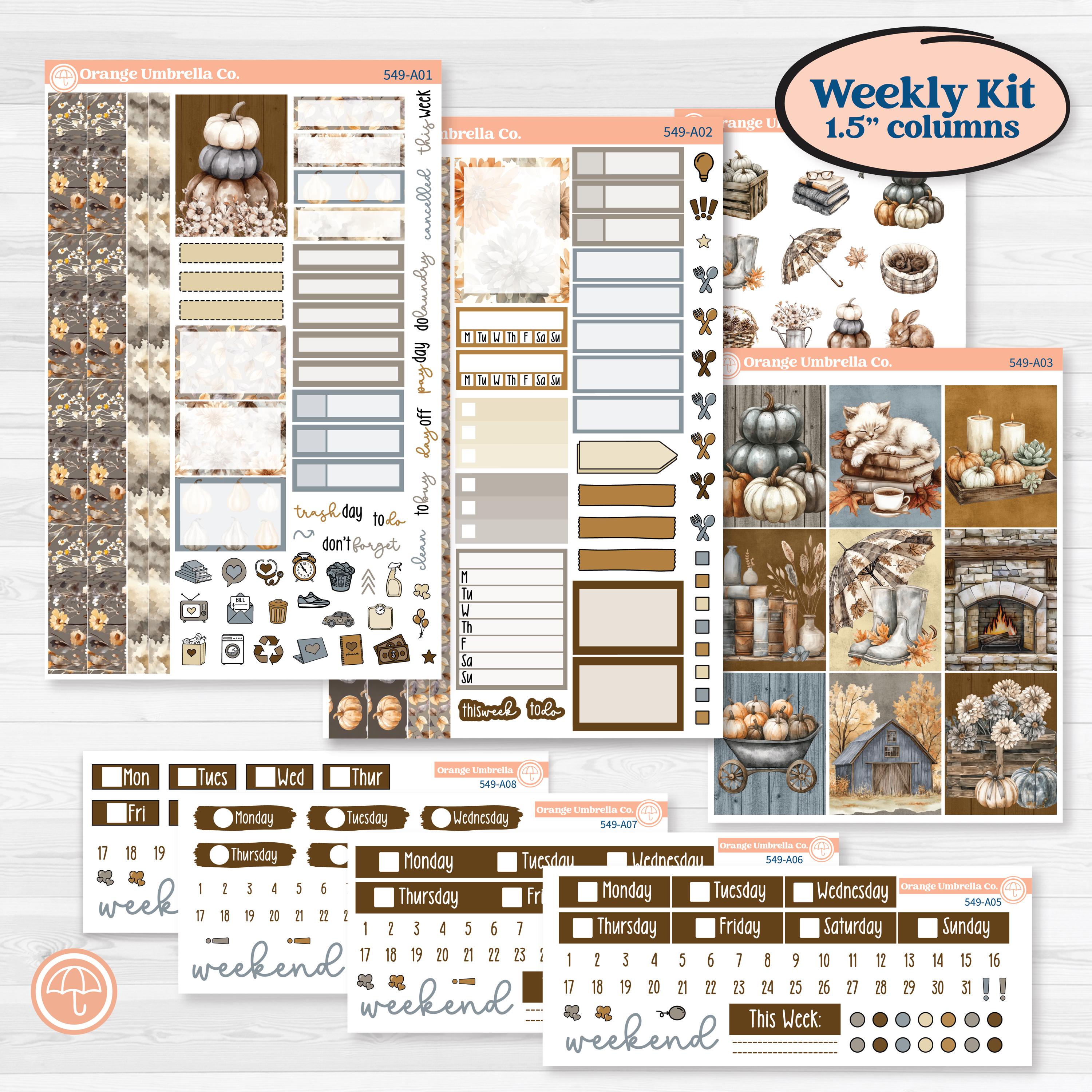 Blue Autumn Planner Kit | Weekly Sticker Kit for Vertical Planners like Erin Condren | Farmhouse Fall | KIT-549-A