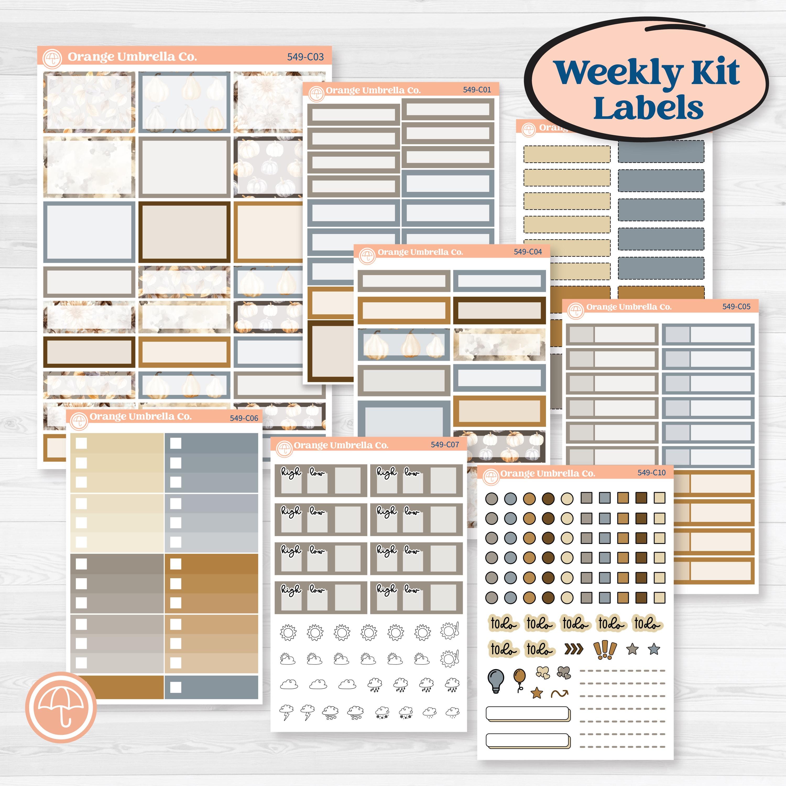 Blue Autumn Planner Kit | Weekly Add-On Labels Planner Kit Stickers | Farmhouse Fall | KIT-549-C