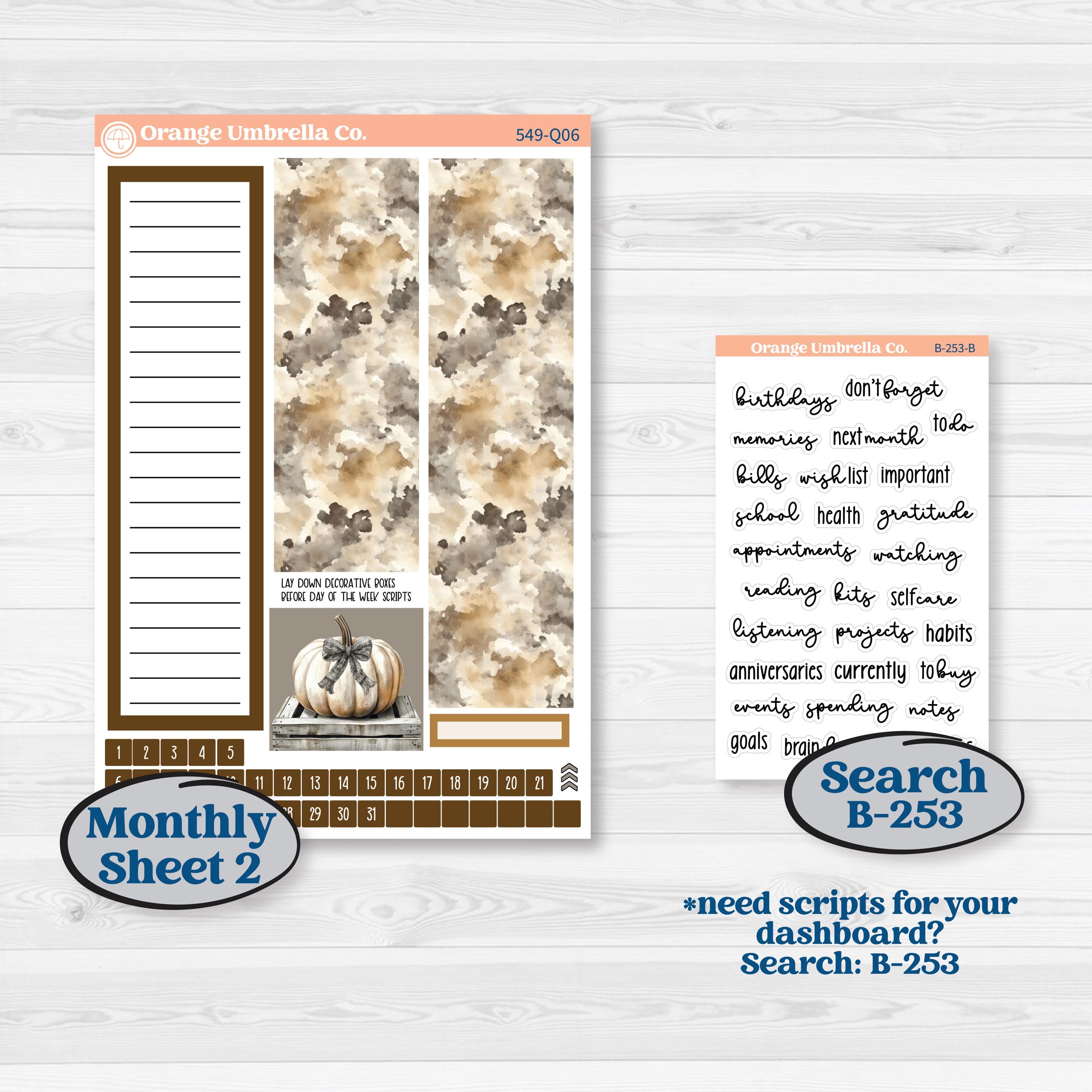 Blue Autumn Planner Kit | 7x9 Plum Monthly & Dashboard Planner Kit Stickers | Farmhouse Fall | KIT-549-Q