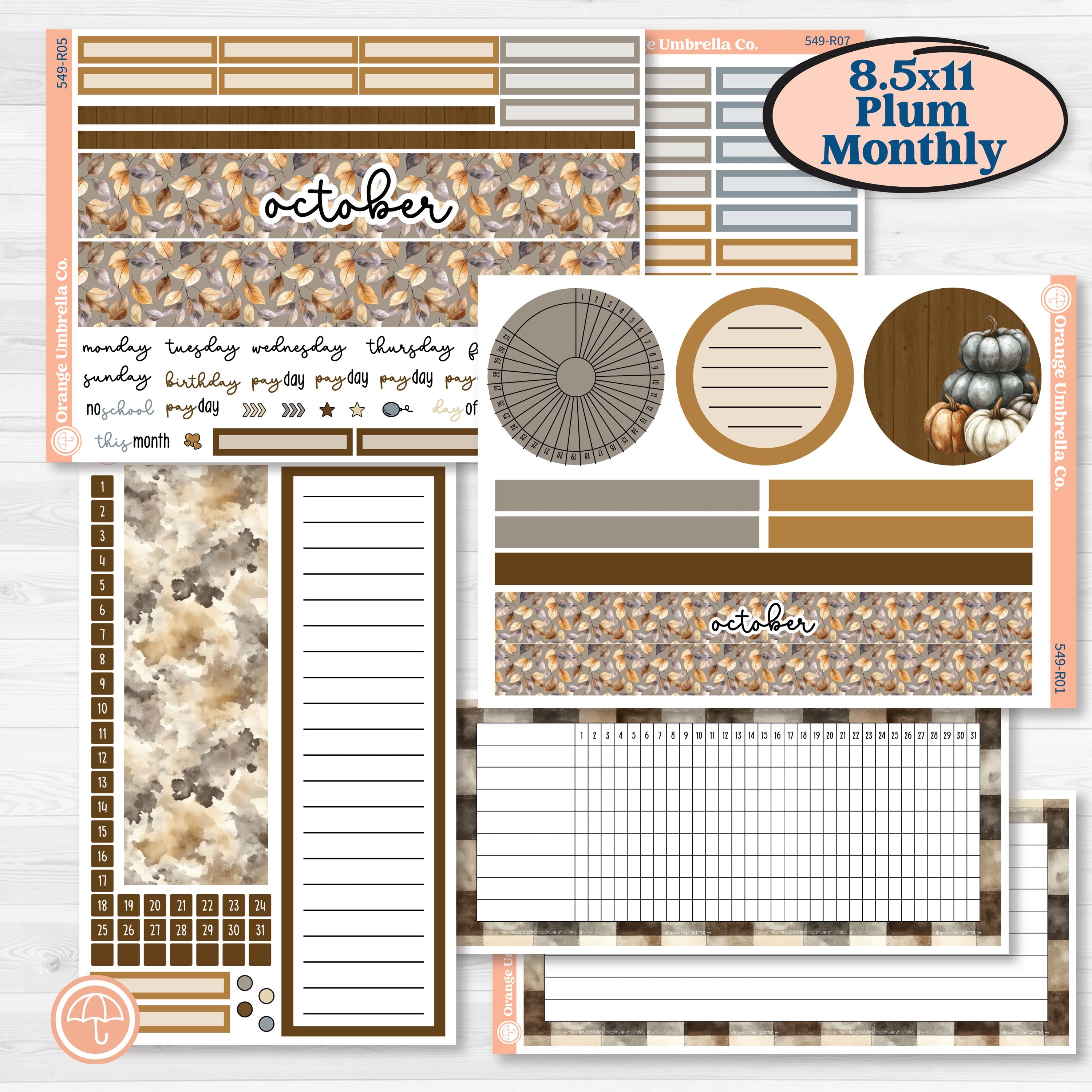 Blue Autumn Planner Kit | 8.5x11 Plum Monthly & Dashboard Planner Kit Stickers | Farmhouse Fall | KIT-549-R