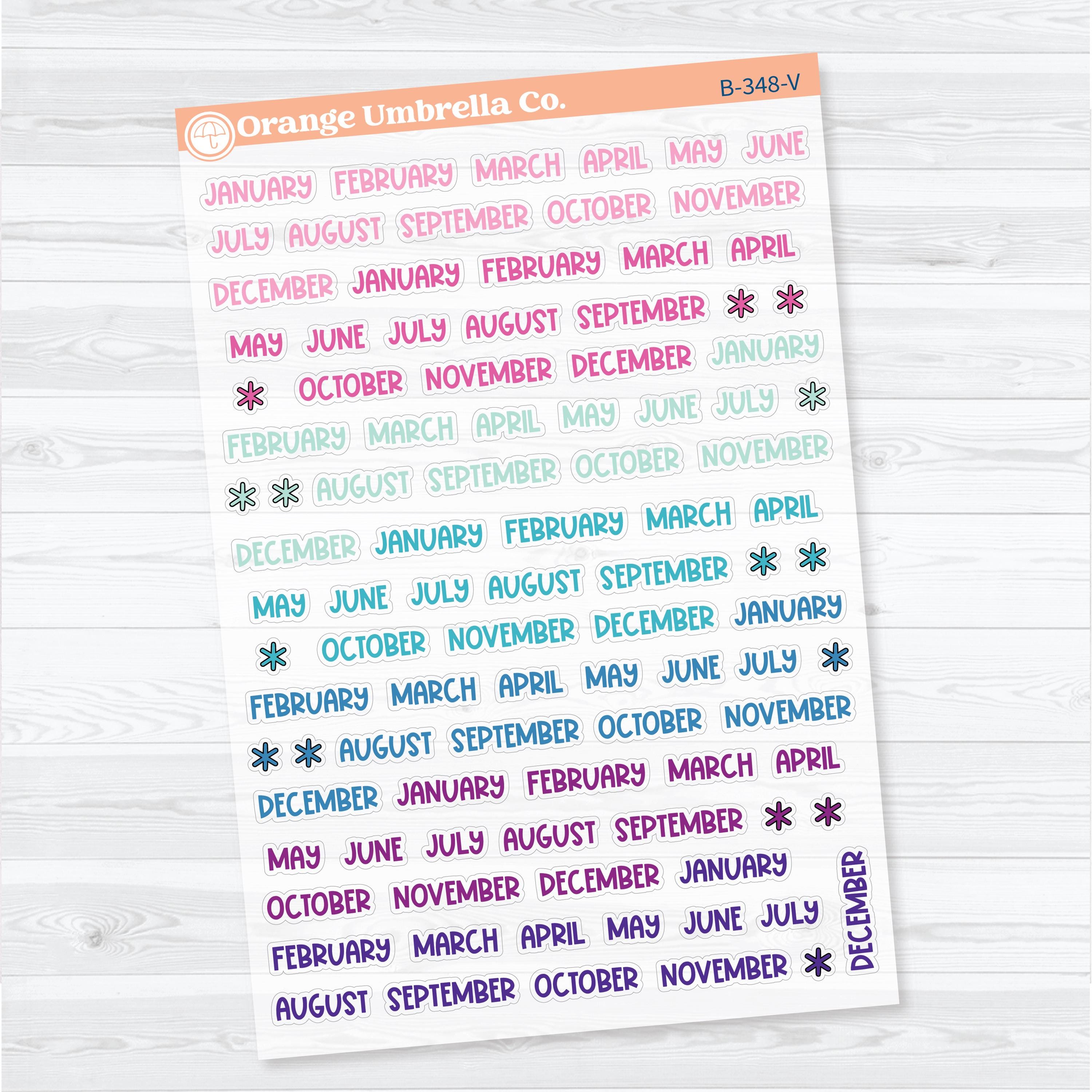 Funky Font Mini Months | Clear Matte Monthly Planner Stickers | B-348-CM