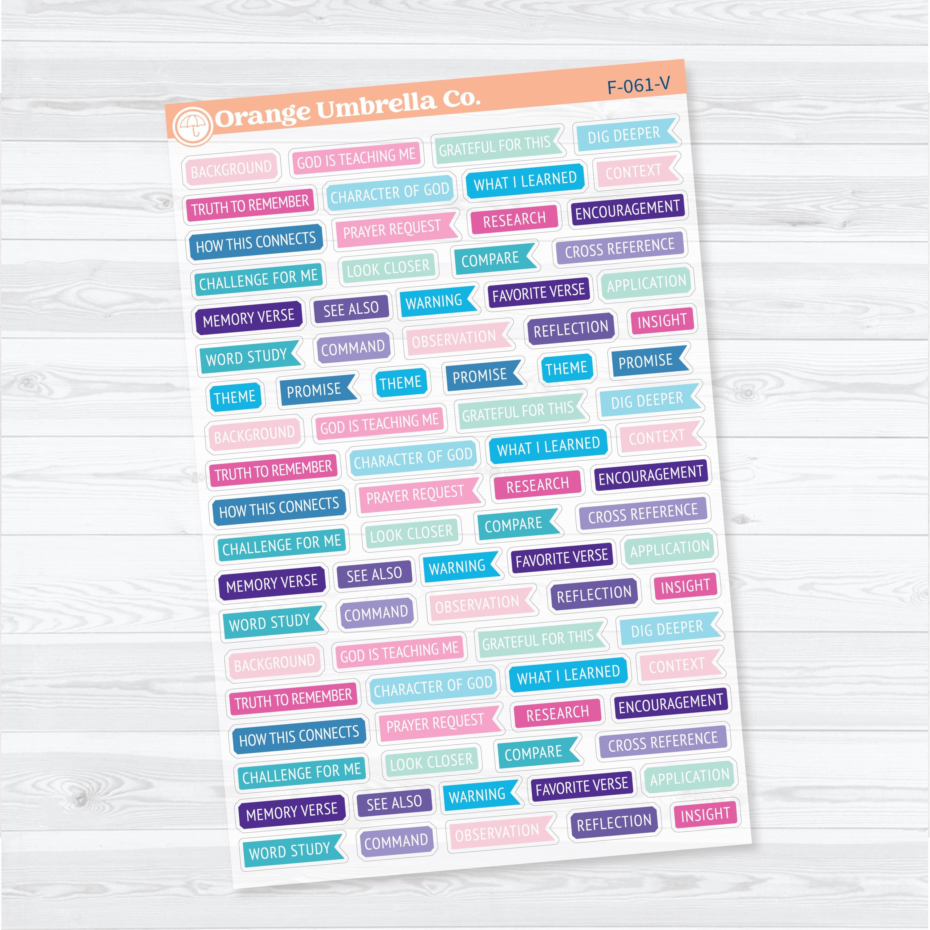 Bible Reading Annotation & Journaling Labels | Clear Matte Bible Study Planner Stickers | F-061-CM