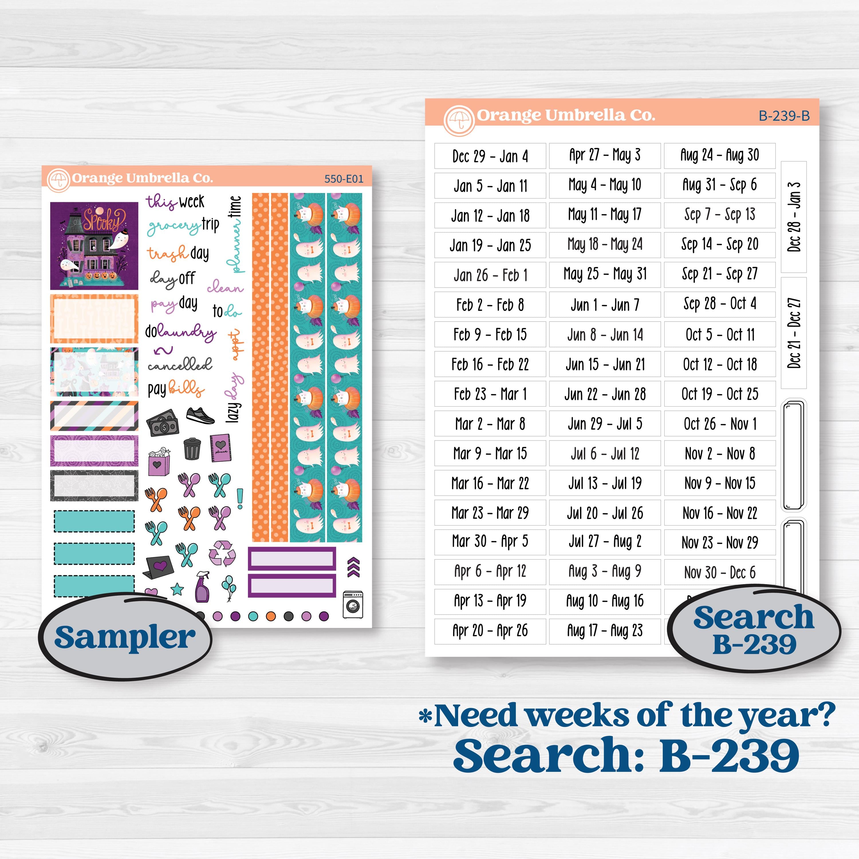 Halloween Planner Kit | Hobonichi Cousin Weekly & Daily Planner Kit Stickers | Sweetly Spooky | KIT-550-E