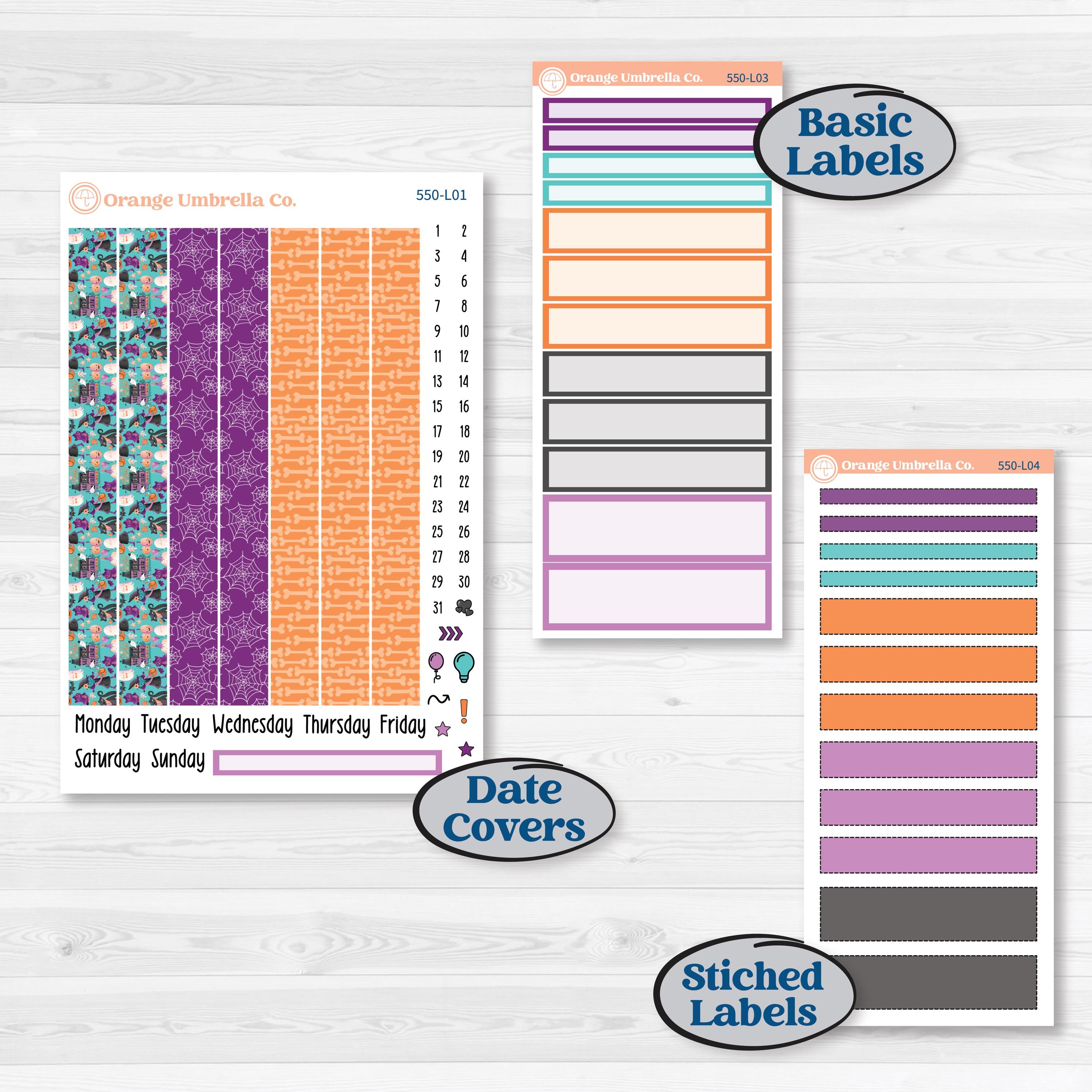 Halloween Planner Kit | 7x9 Plum Daily Planner Kit Stickers | Sweetly Spooky | KIT-550-L