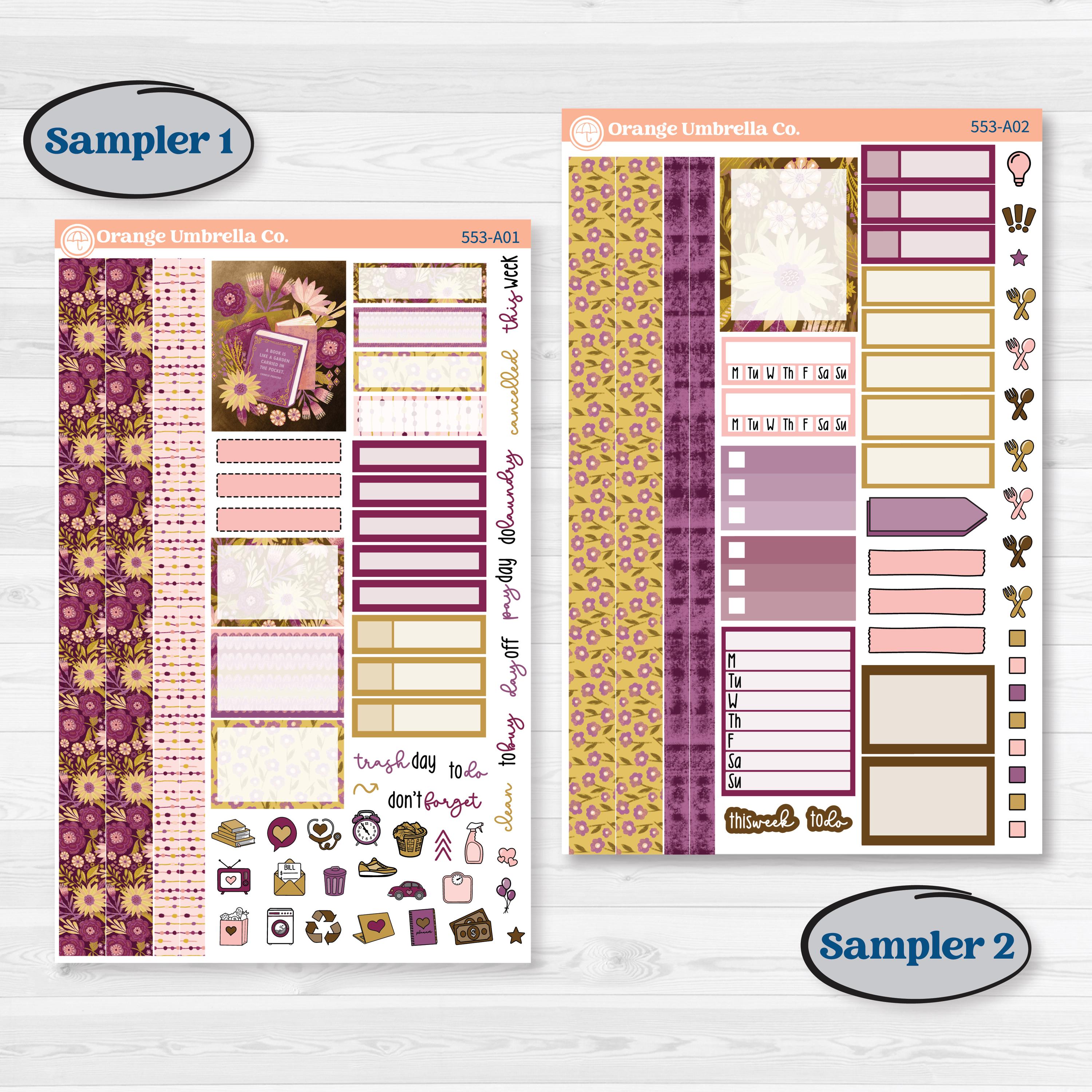 Book Planner Kit | Weekly Sticker Kit for Vertical Planners like Erin Condren | Garden Library | KIT-553-A