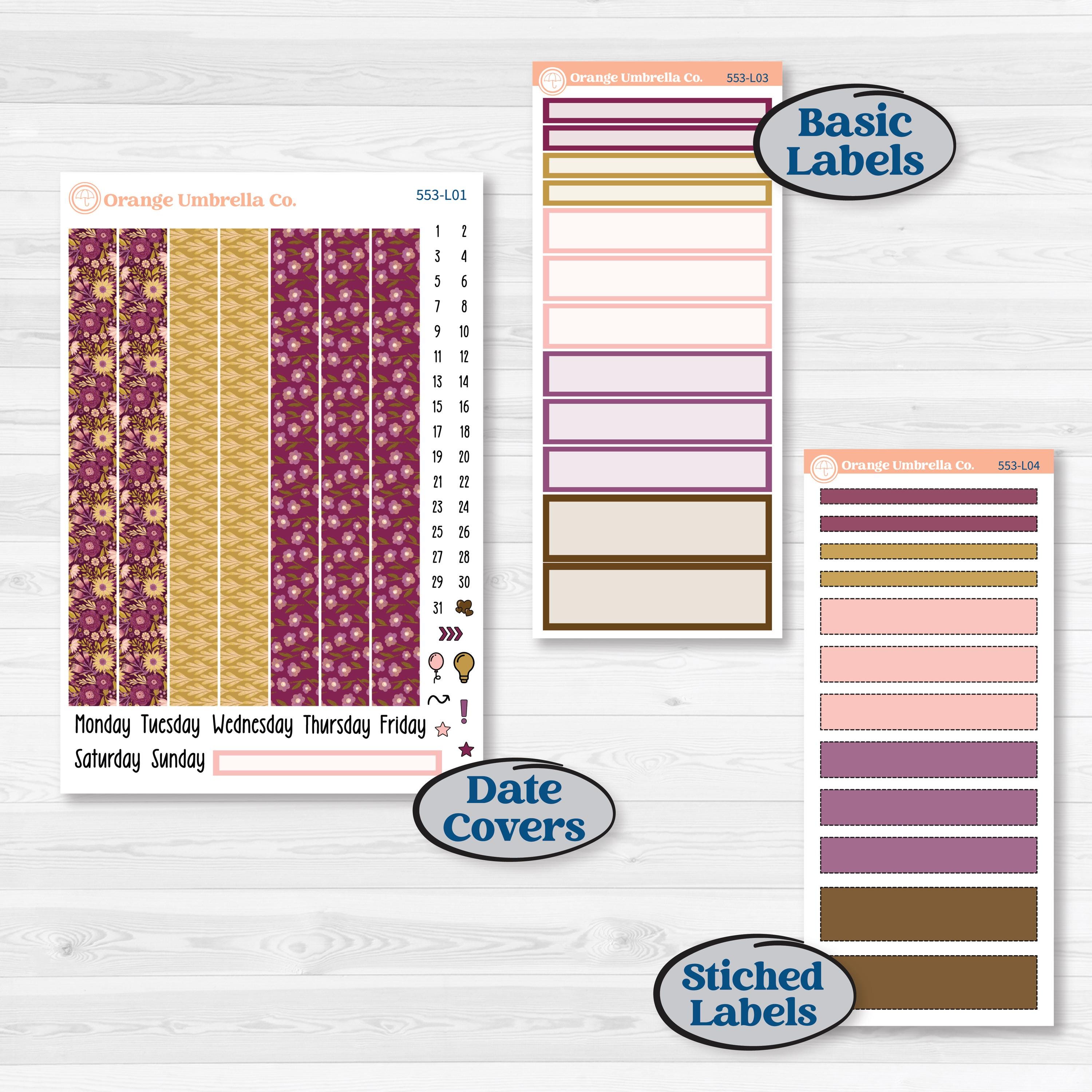 Book Planner Kit | 7x9 Plum Daily Planner Kit Stickers | Garden Library | KIT-553-L