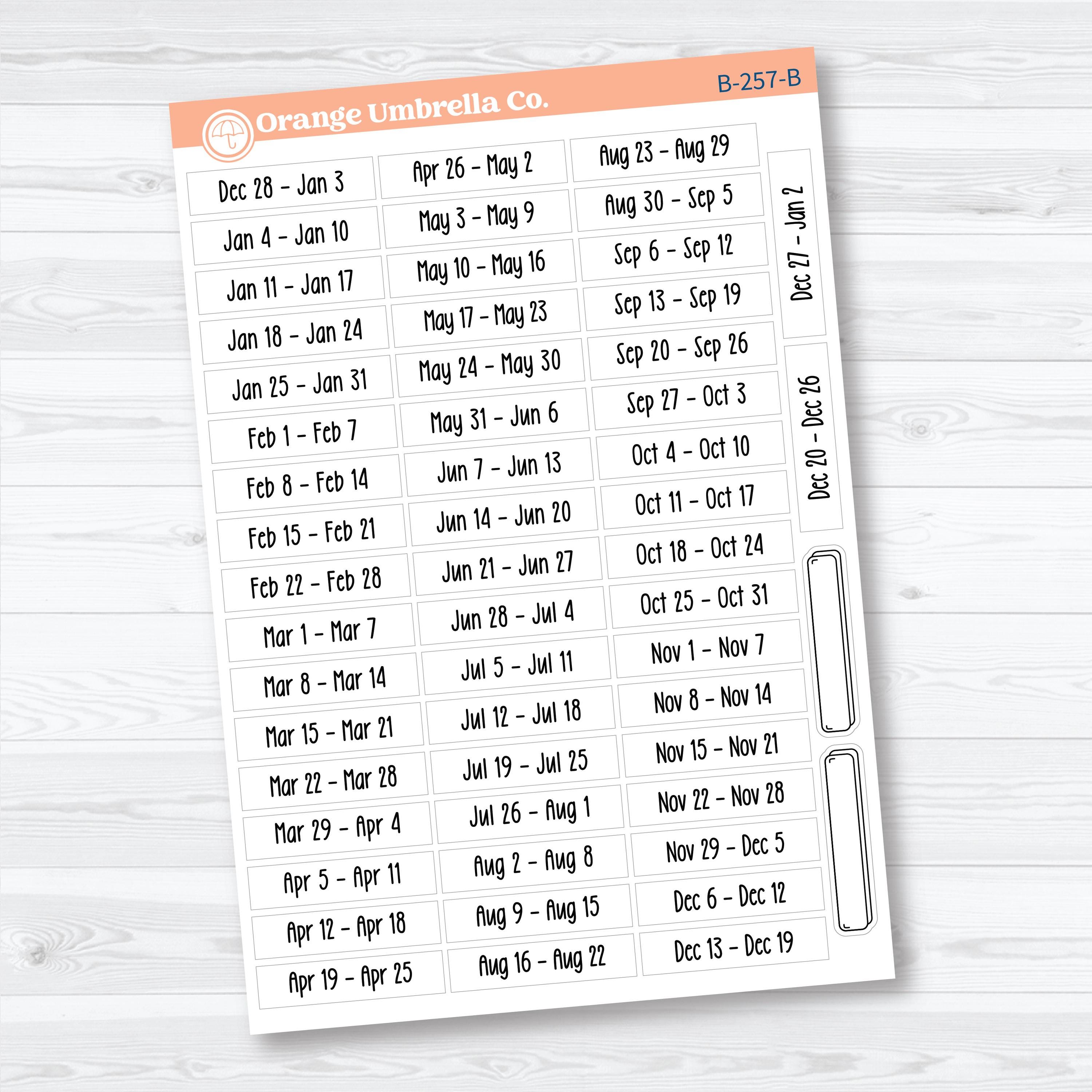 Monday Start Weeks of the Year 2027 | Weekly Planner Stickers | B-257