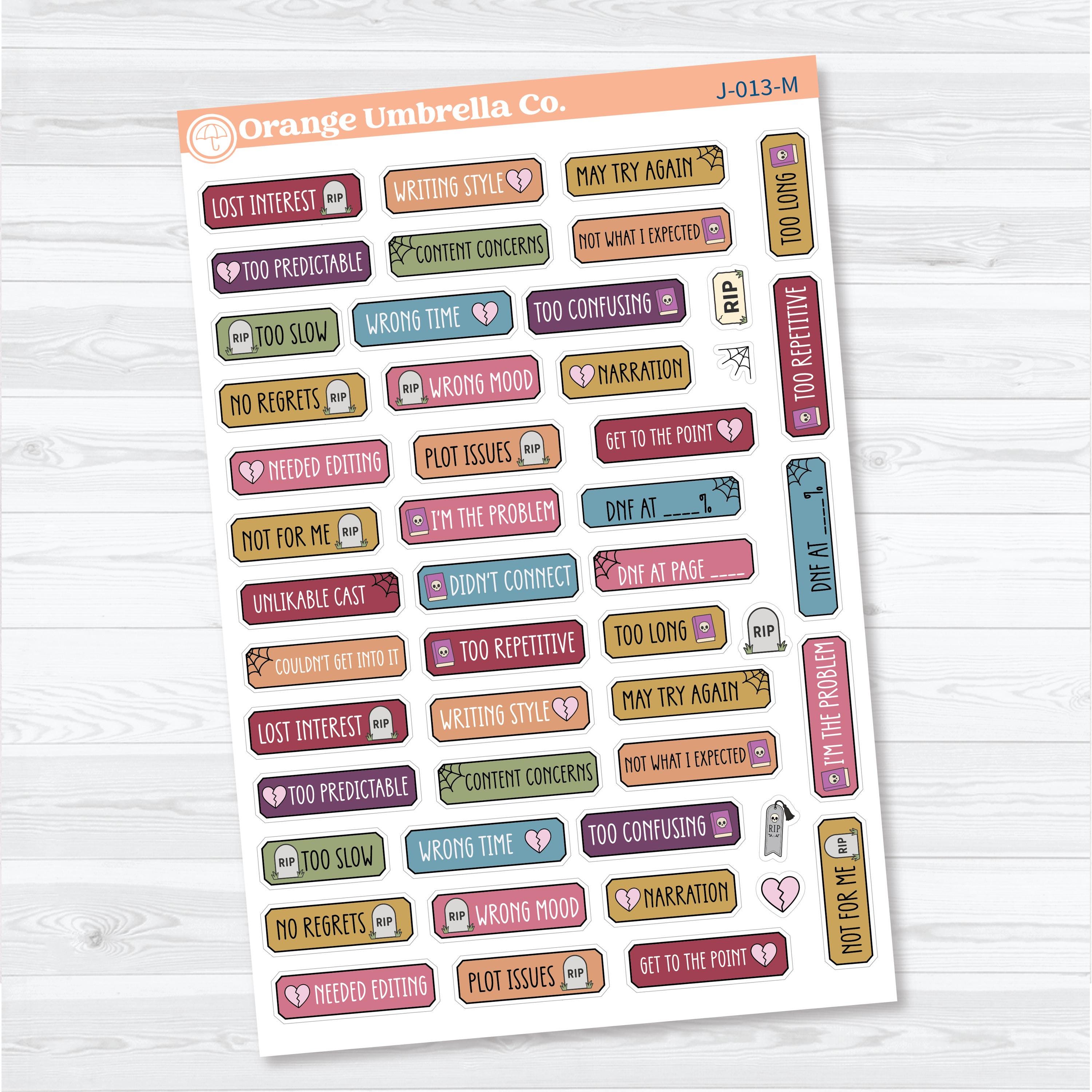Did Not Finish Book Tracker Labels | Reading Journal Planner Stickers | J-013