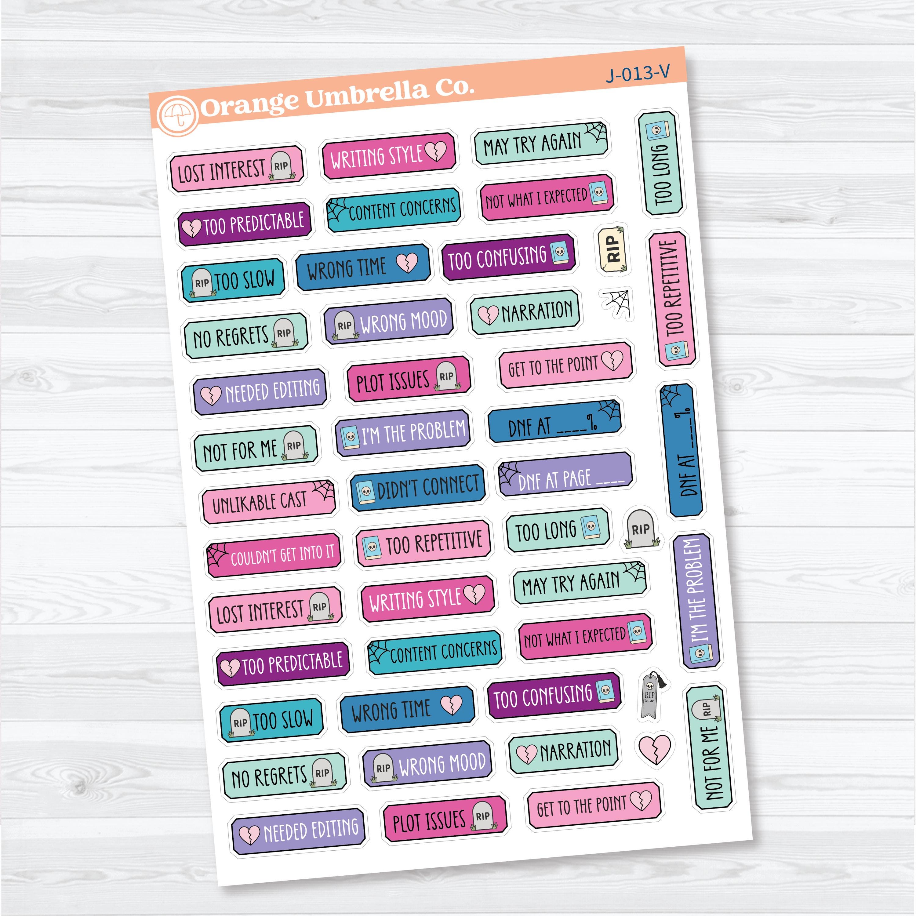Did Not Finish Book Tracker Labels | Reading Journal Planner Stickers | J-013