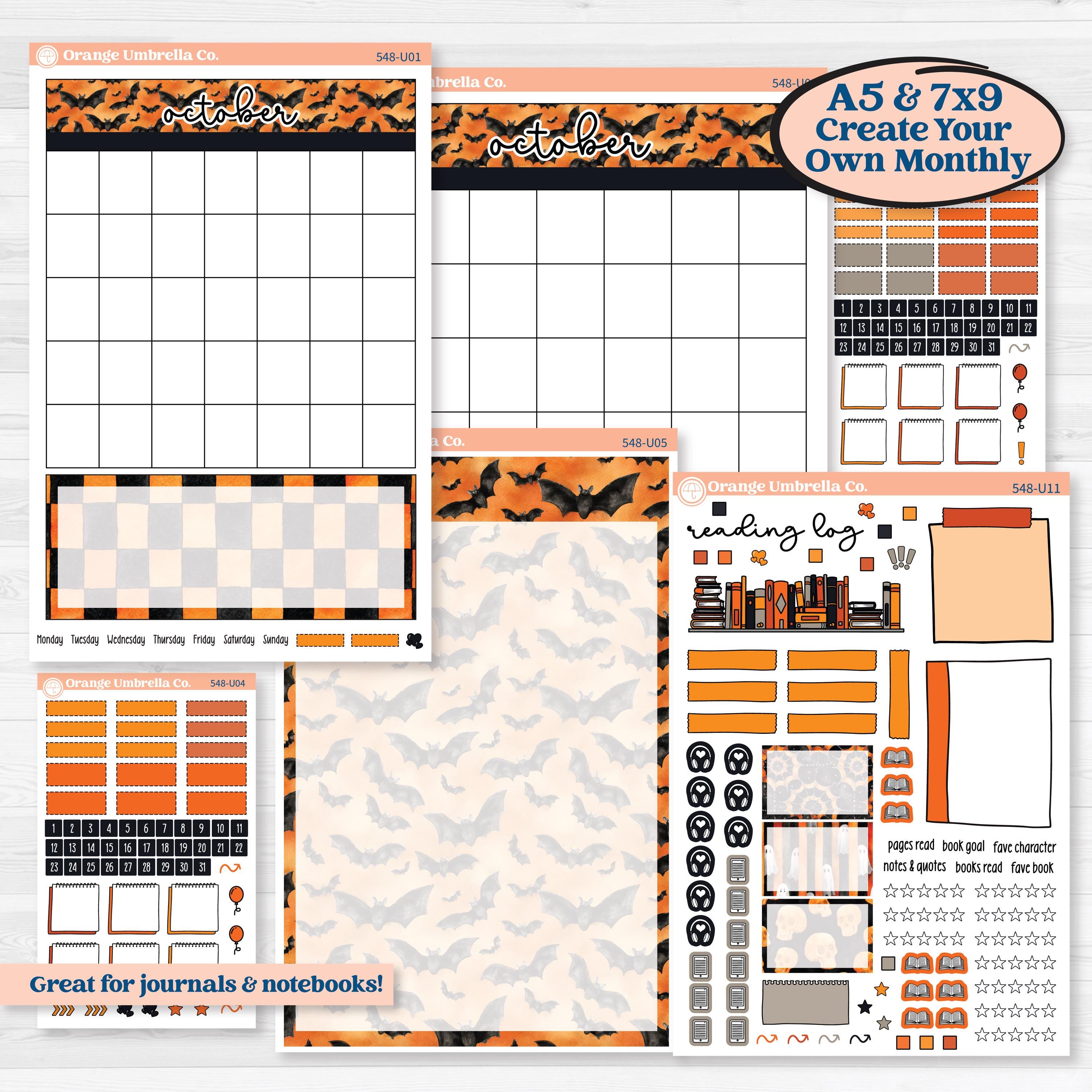 Halloween Planner Kit | A5 or 7x9 Create Your Own Monthly Dashboard Universal & Reading Log Stickers | Carnival of Curiosities | KIT-548-U