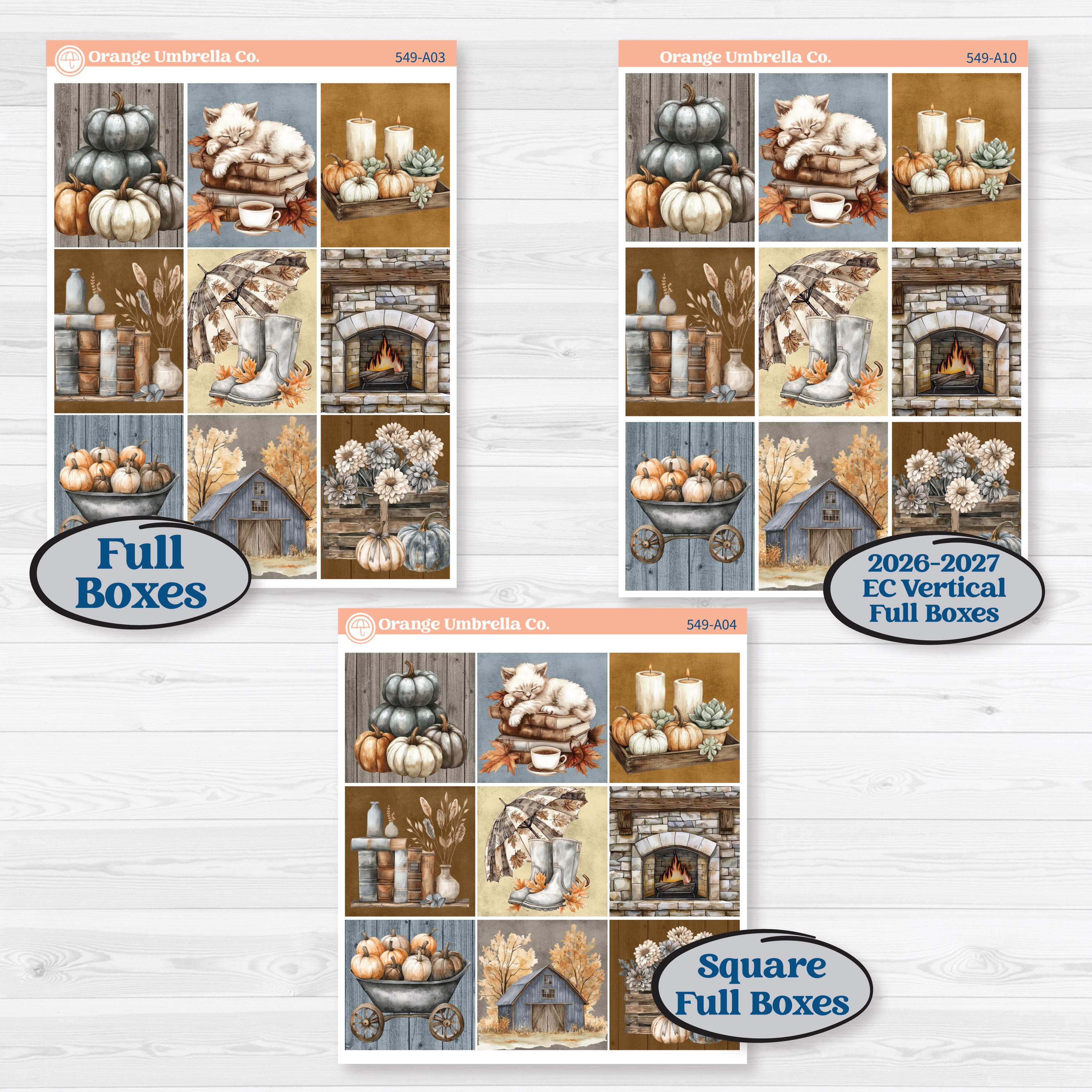 Blue Autumn Planner Kit | Weekly Sticker Kit for Vertical Planners like Erin Condren | Farmhouse Fall | KIT-549-A
