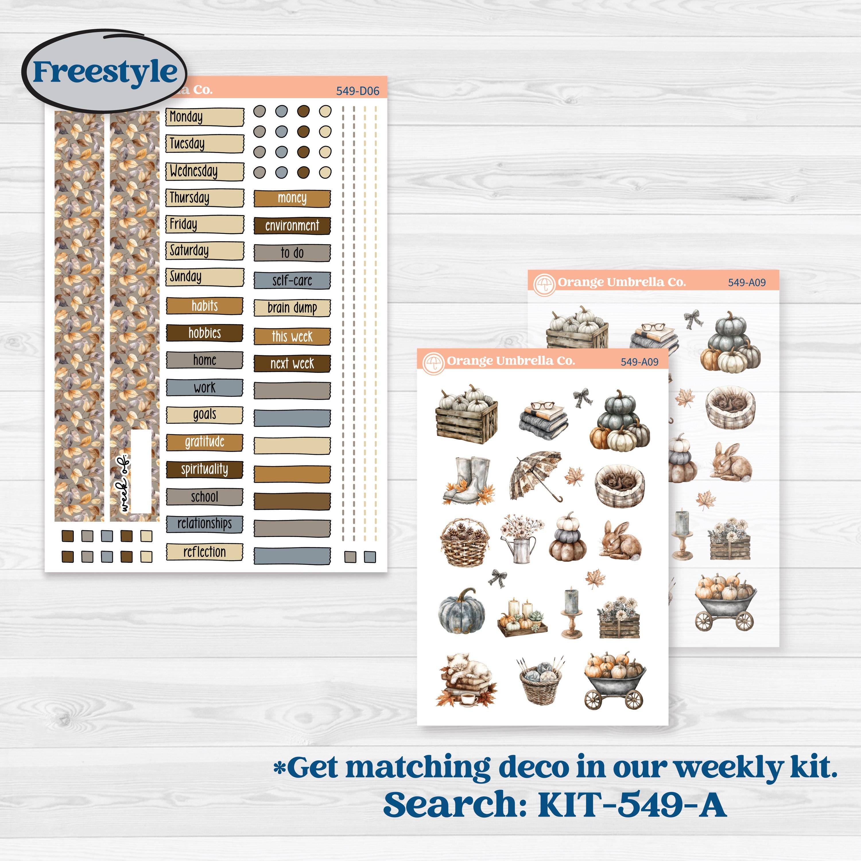 Blue Autumn Planner Kit | Journaling or Scrapbooking Kit | Creative Junk Journal Planner Stickers | Farmhouse Fall | KIT-549-D
