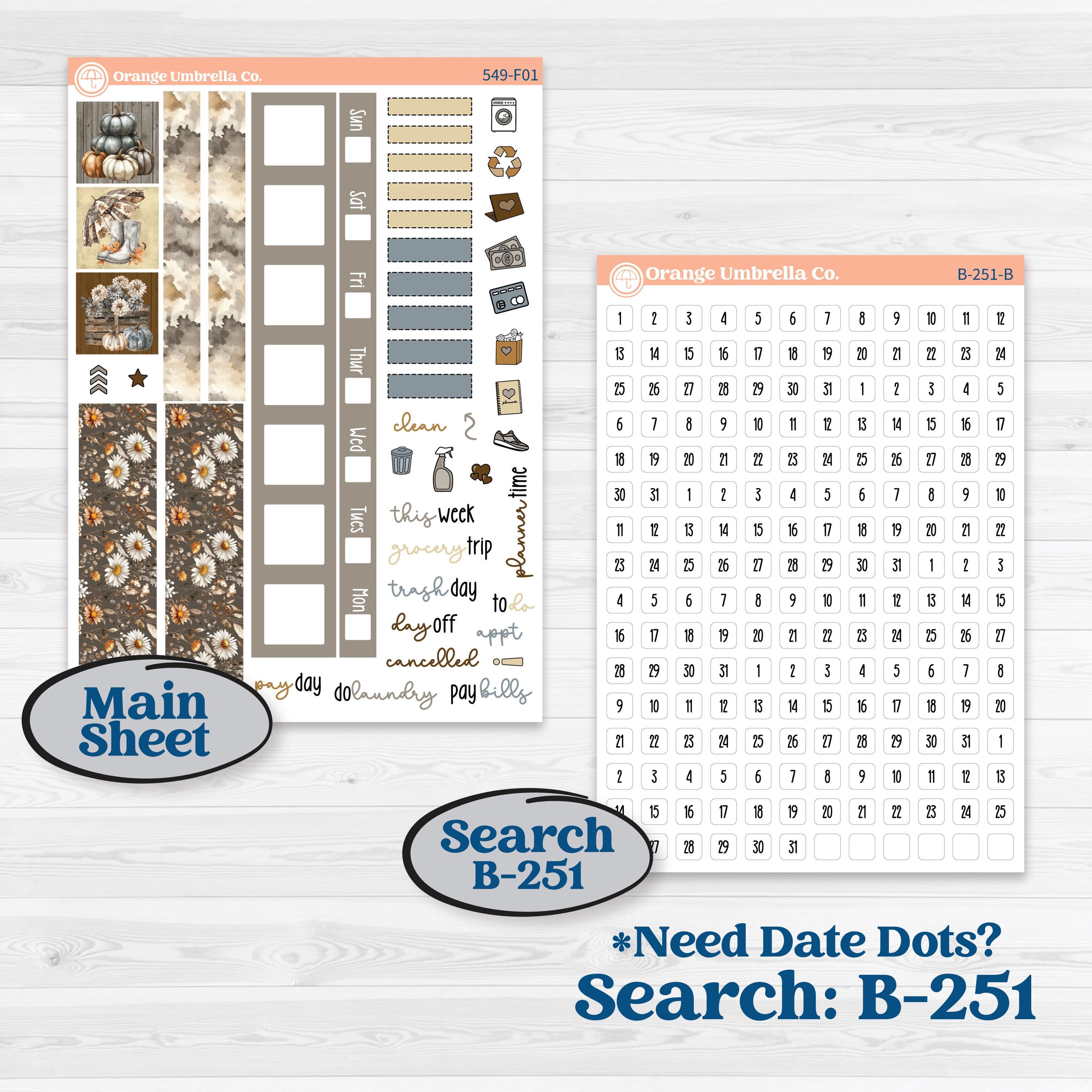Blue Autumn Planner Kit | Hobonichi Weeks Weekly Planner Kit Stickers | Farmhouse Fall | KIT-549-F