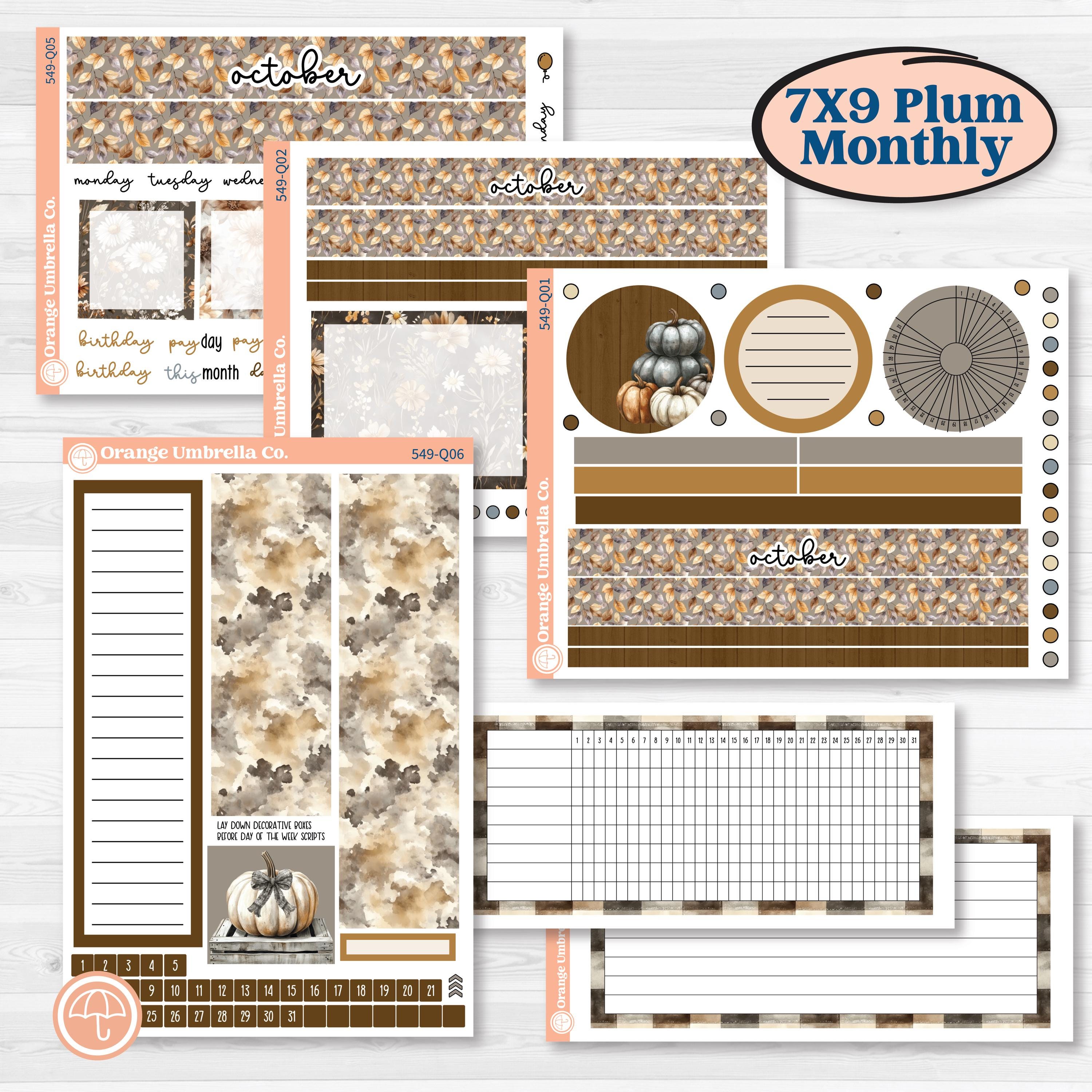 Blue Autumn Planner Kit | 7x9 Plum Monthly & Dashboard Planner Kit Stickers | Farmhouse Fall | KIT-549-Q