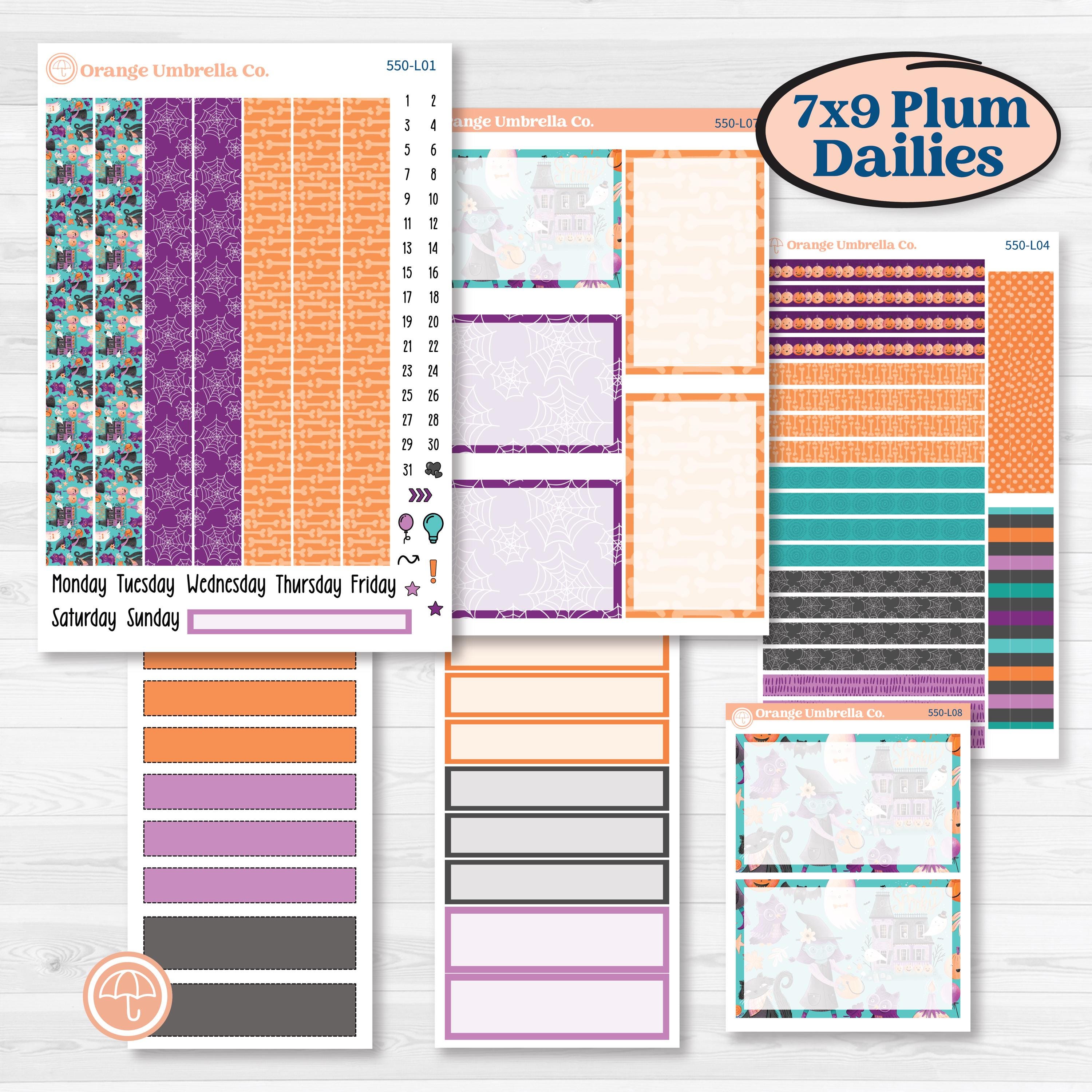 Halloween Planner Kit | 7x9 Plum Daily Planner Kit Stickers | Sweetly Spooky | KIT-550-L