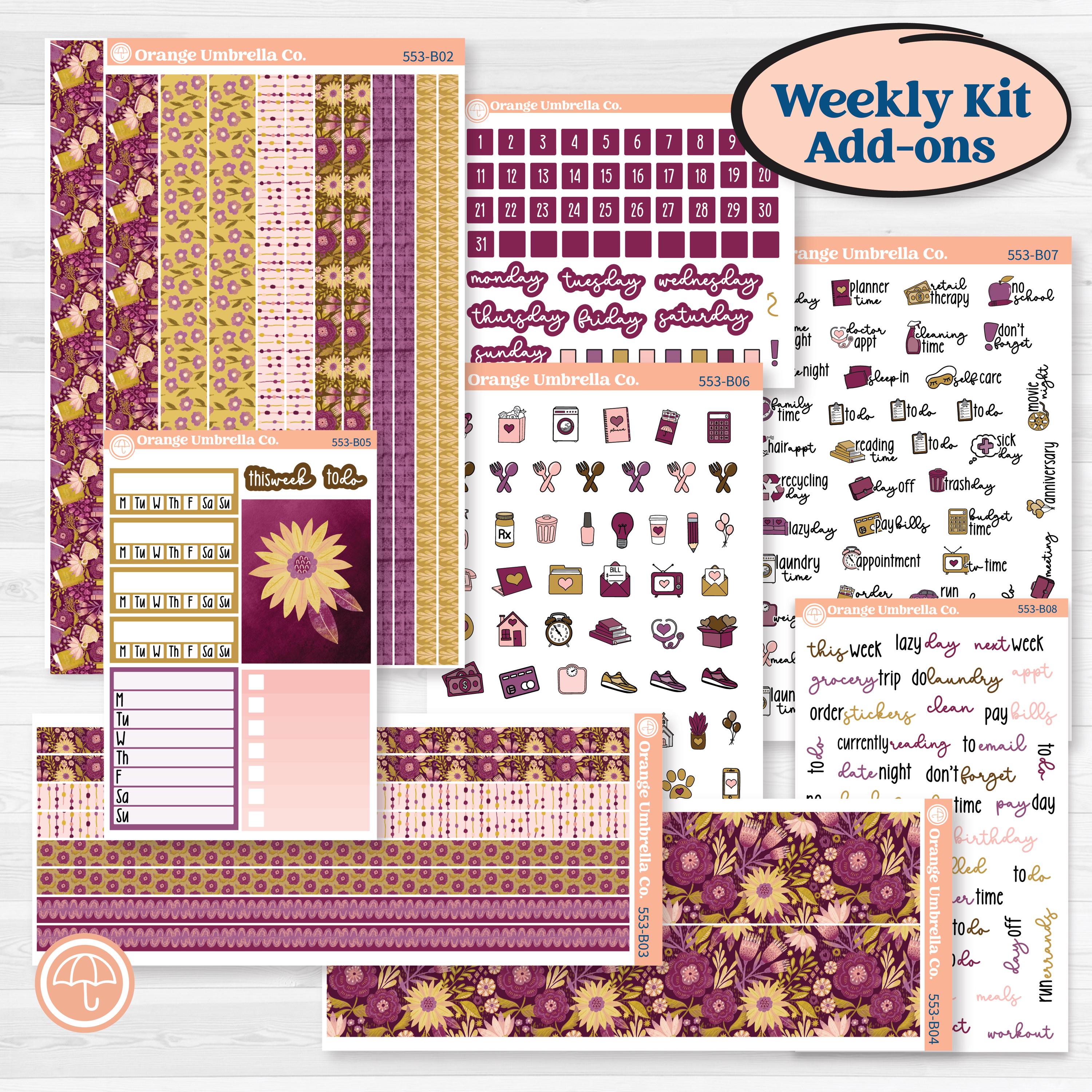 Book Planner Kit | Weekly Add-On Planner Kit Stickers | Garden Library | KIT-553-B
