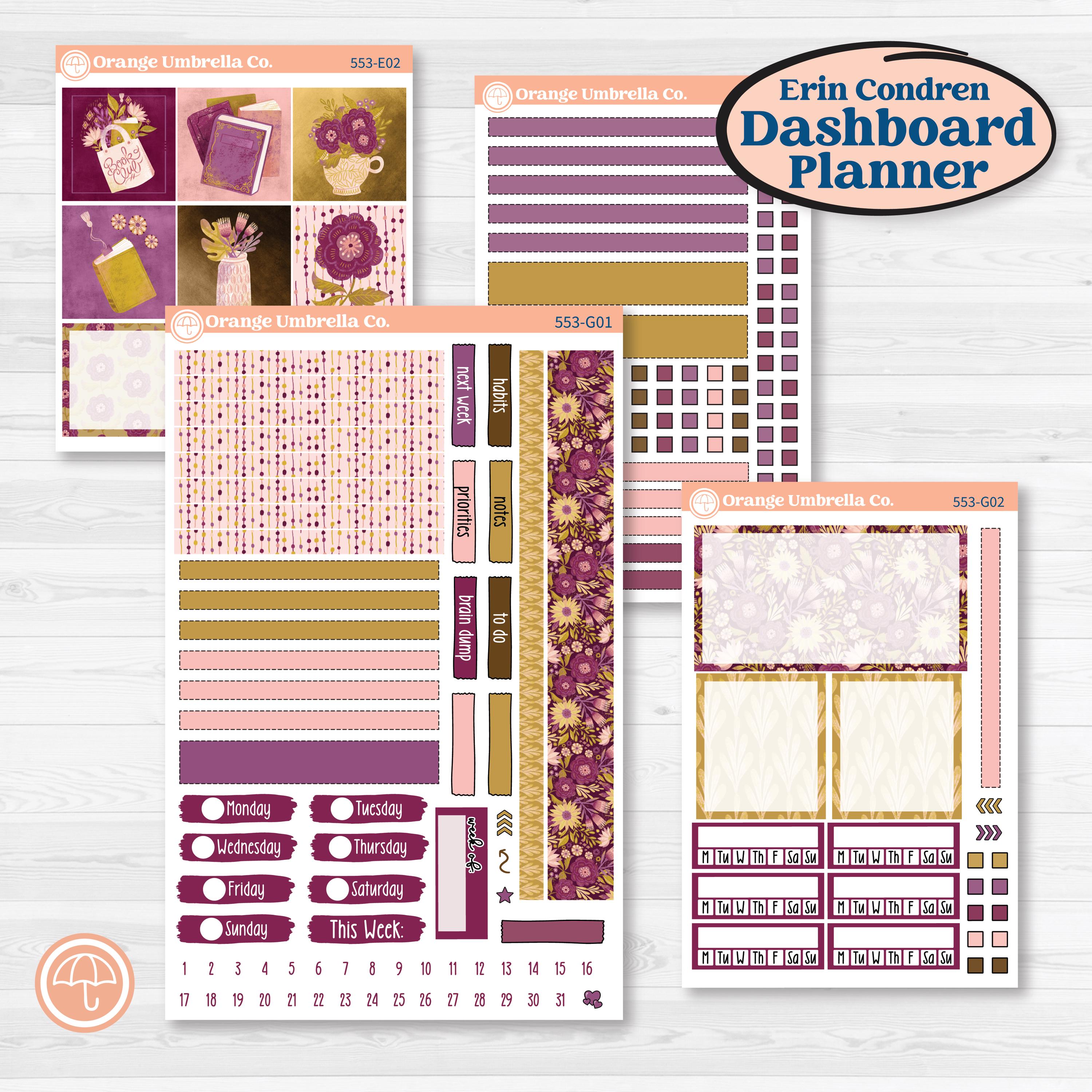 Book Planner Kit | Erin Condren 7x9 Weekly Dashboard Planner Kit Stickers | Garden Library | KIT-553-G
