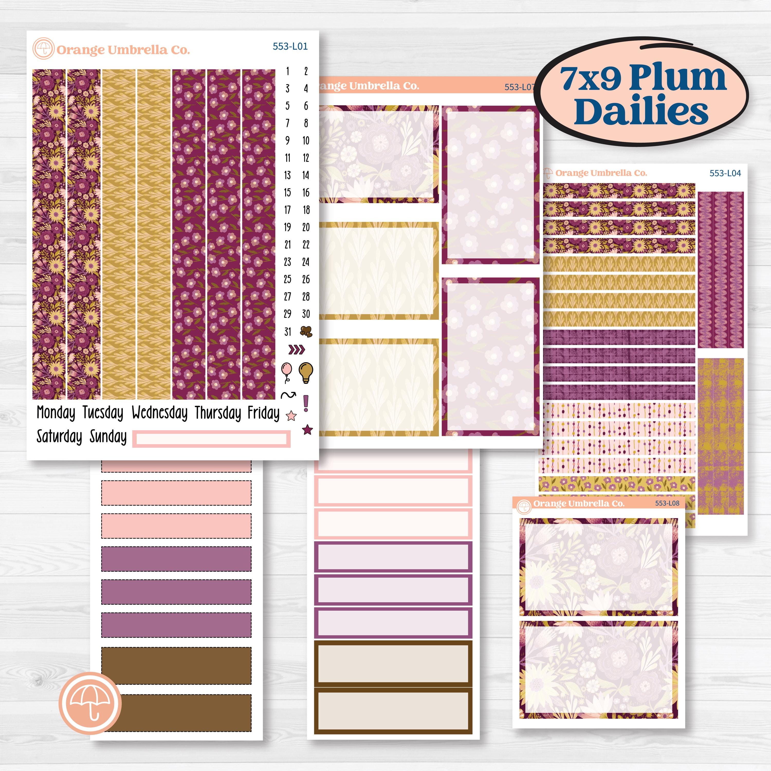 Book Planner Kit | 7x9 Plum Daily Planner Kit Stickers | Garden Library | KIT-553-L