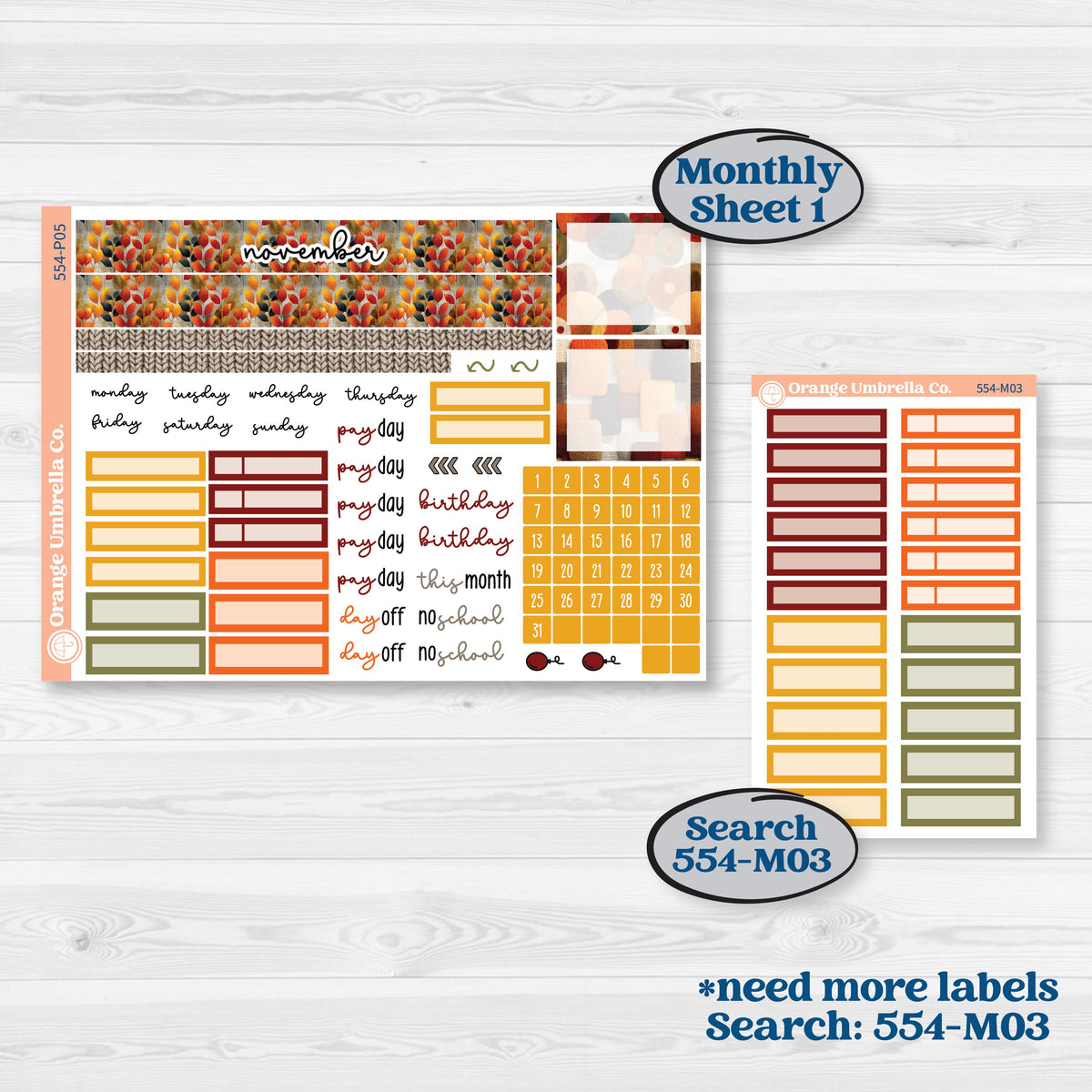 Thanksgiving Planner Kit | A5 Plum Monthly & Dashboard Planner Kit Stickers | Gather In Gratitude | KIT-554-P