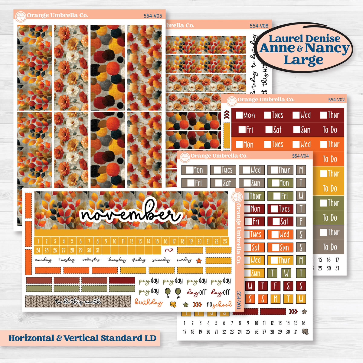 Thanksgiving Planner Kit | Laurel Denise Nancy Large & Anne Large Planner Kit Stickers | Gather In Gratitude | KIT-554-V