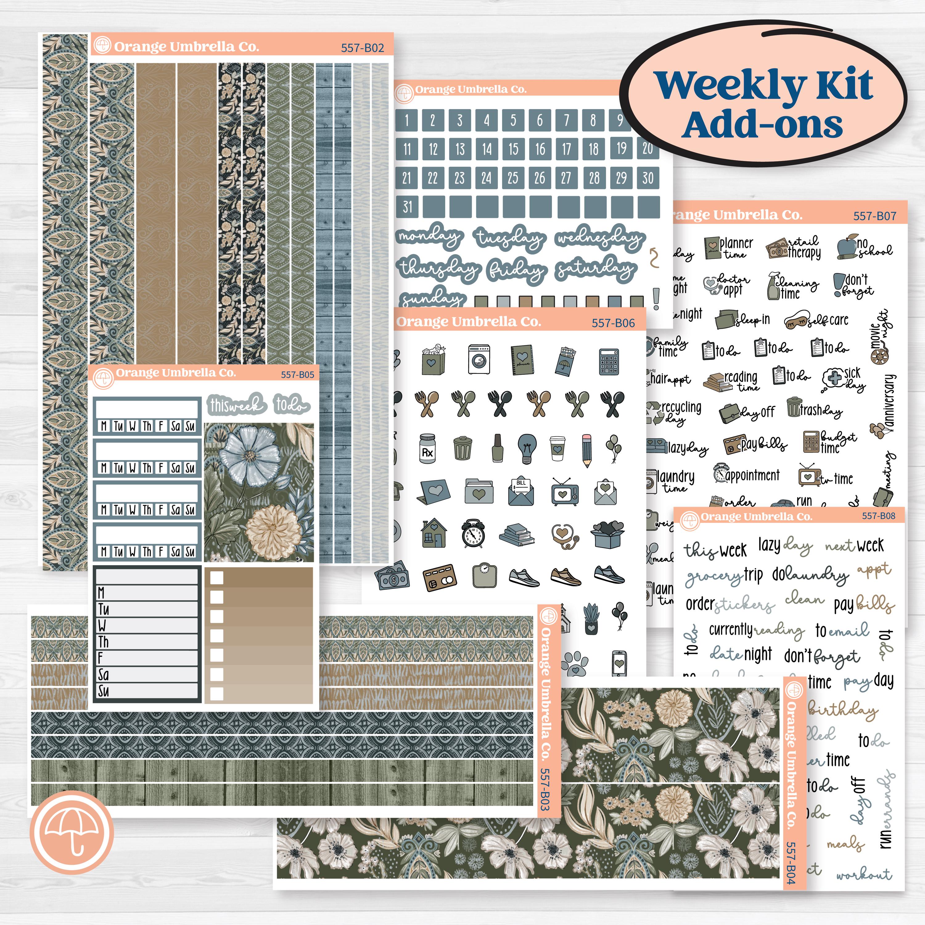 Blue Floral Kit | Weekly Add-On Planner Kit Stickers | Sagebrush & Ice | KIT-557-B