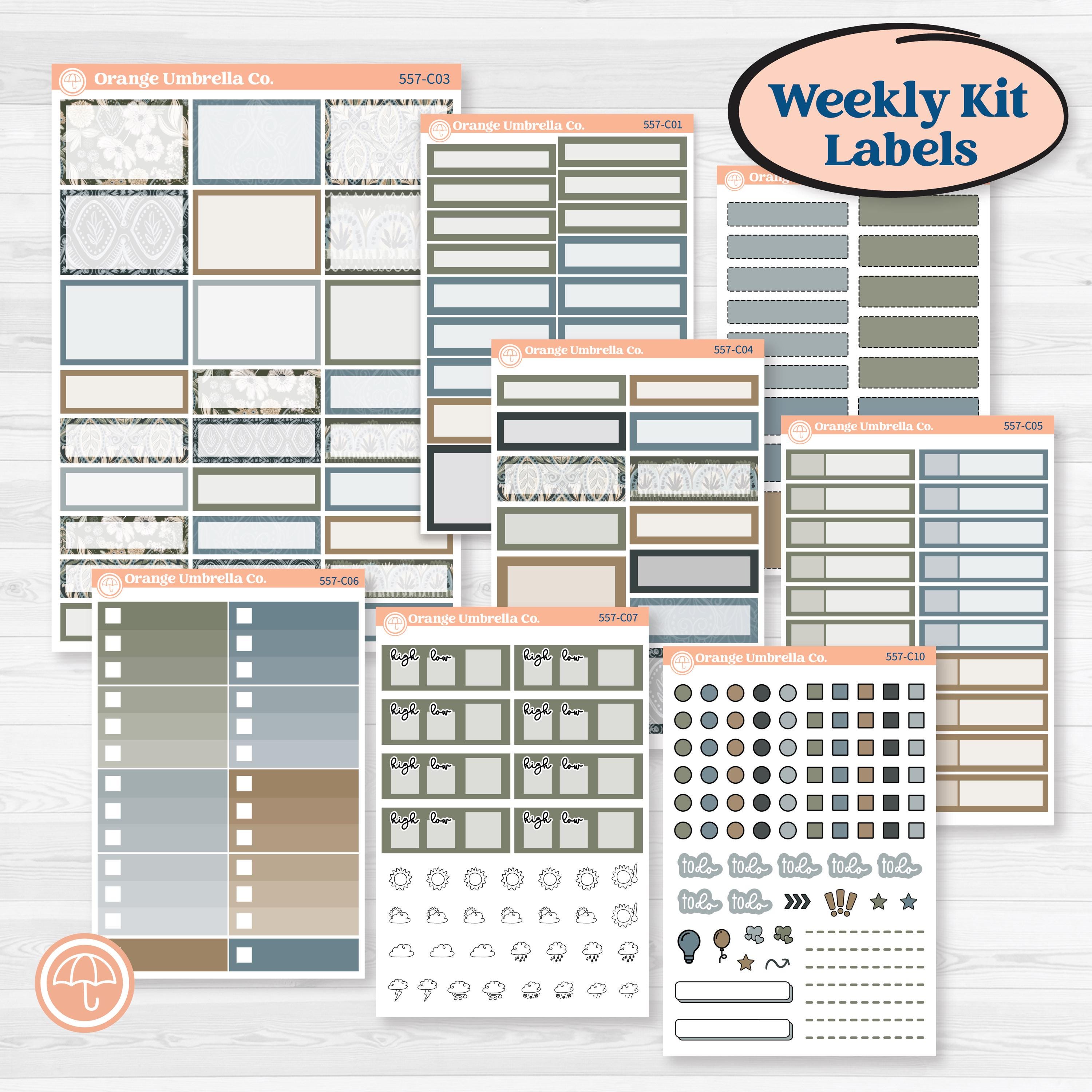 Blue Floral Kit | Weekly Add-On Labels Planner Kit Stickers | Sagebrush & Ice | KIT-557-C