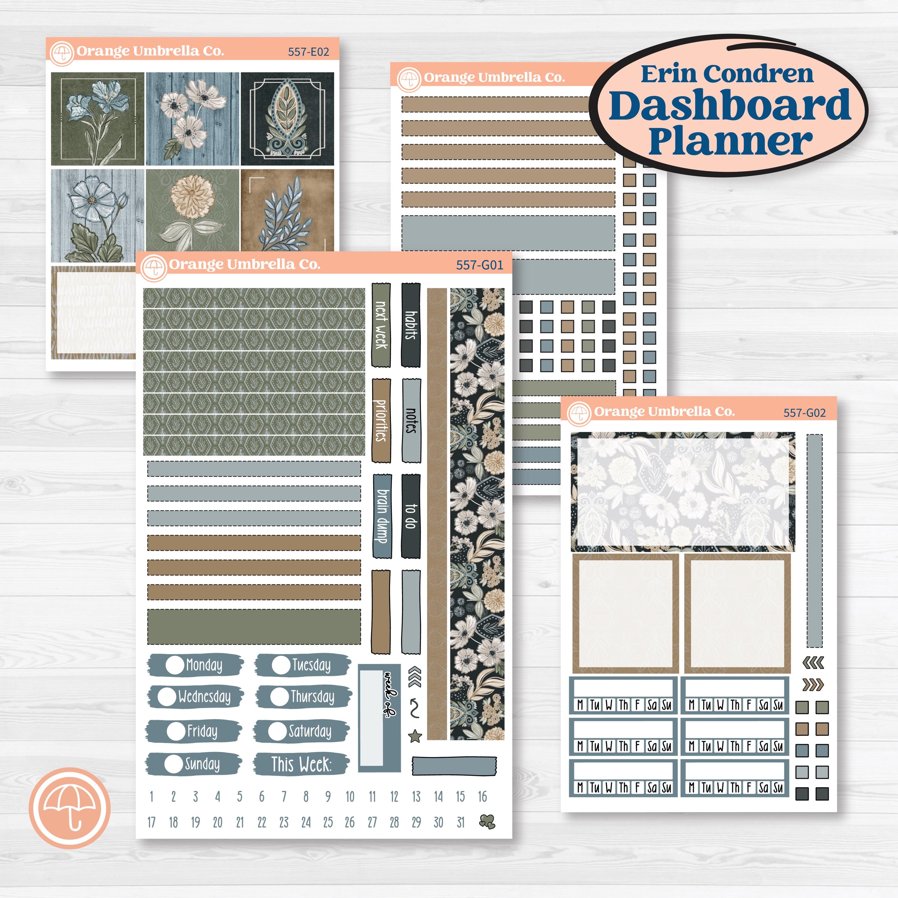 Blue Floral Kit | Erin Condren 7x9 Weekly Dashboard Planner Kit Stickers | Sagebrush & Ice | KIT-557-G