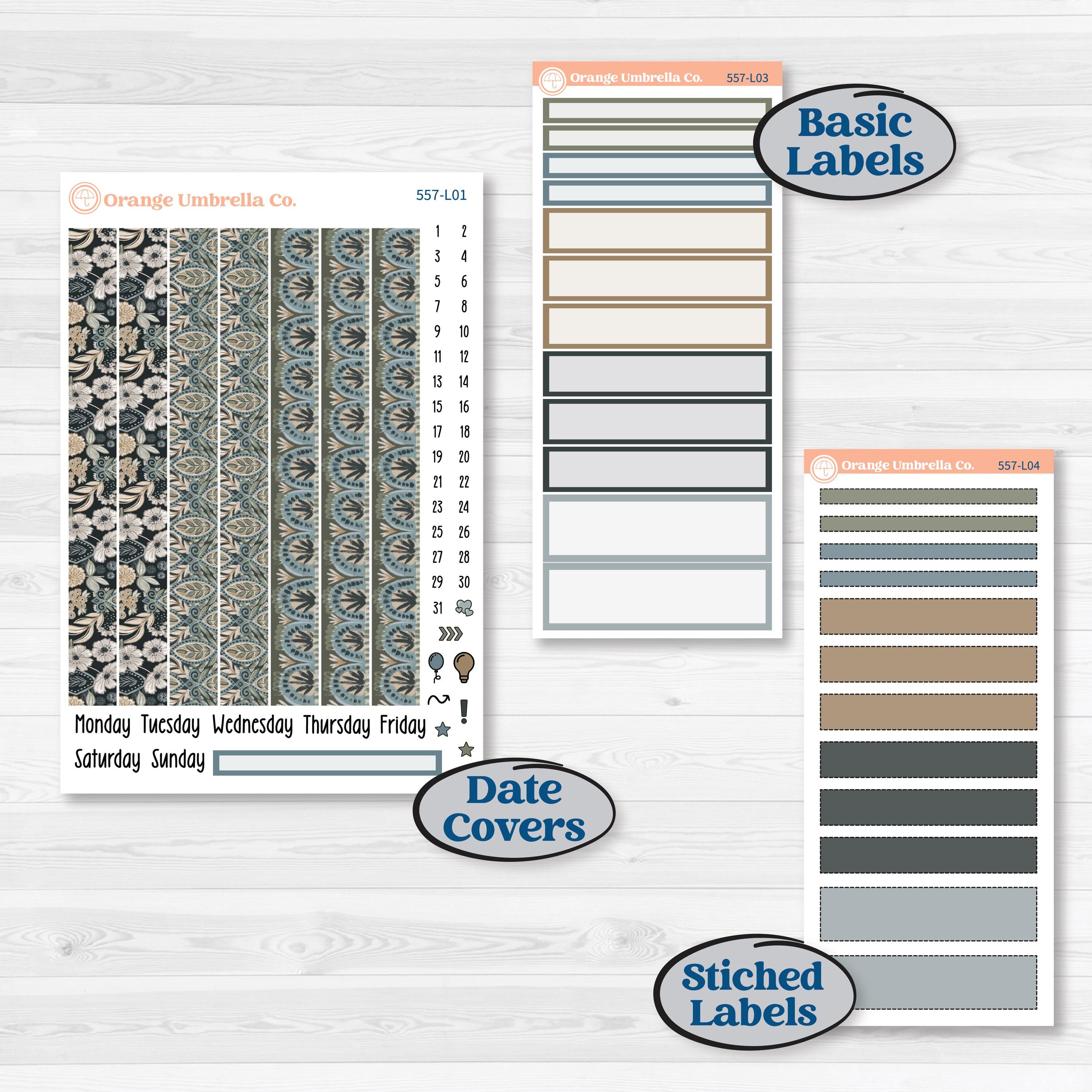 Blue Floral Kit | 7x9 Plum Daily Planner Kit Stickers | Sagebrush & Ice | KIT-557-L