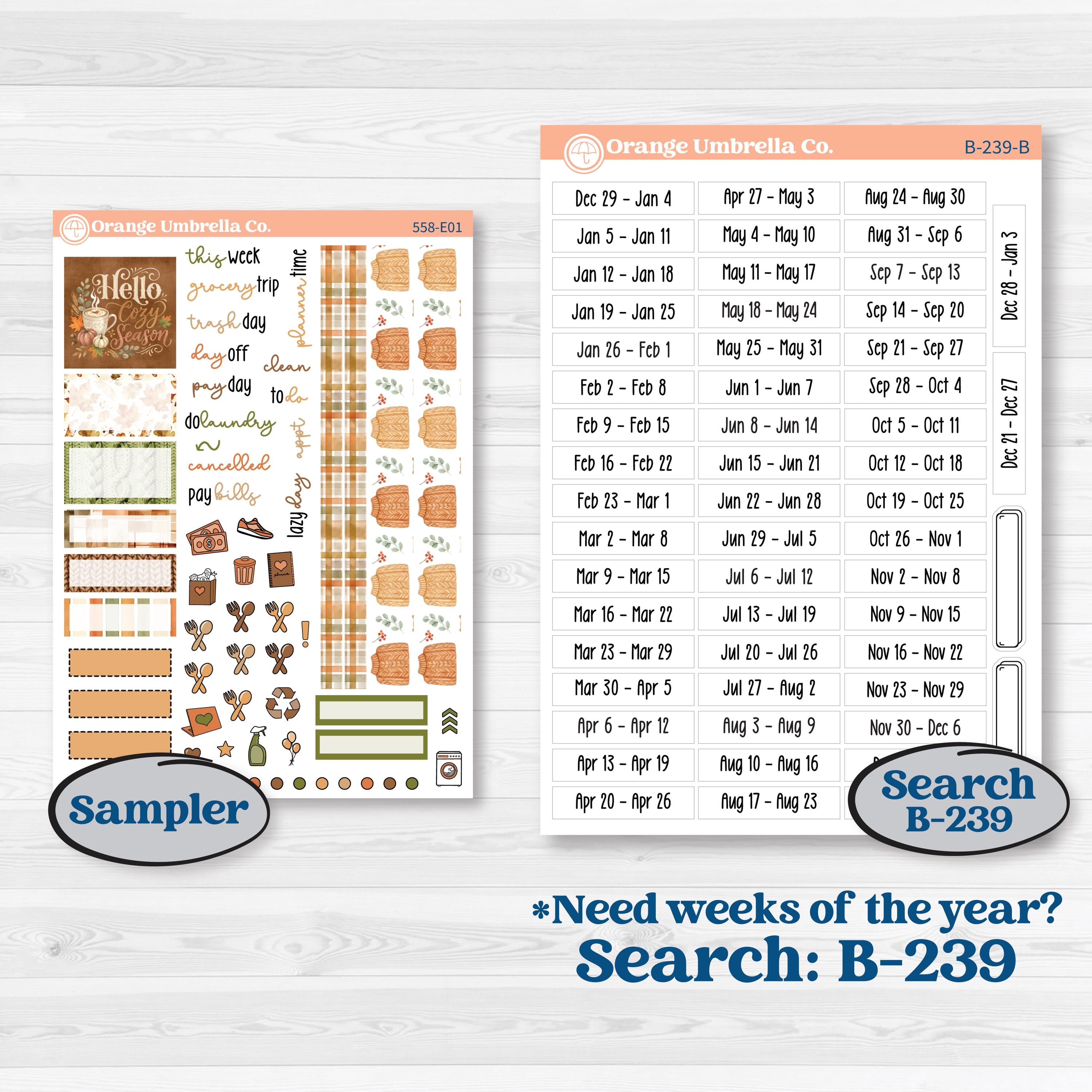 Autumn Sweater Weather Kit | Hobonichi Cousin Weekly & Daily Planner Kit Stickers | Soft Sweaters | KIT-558-E