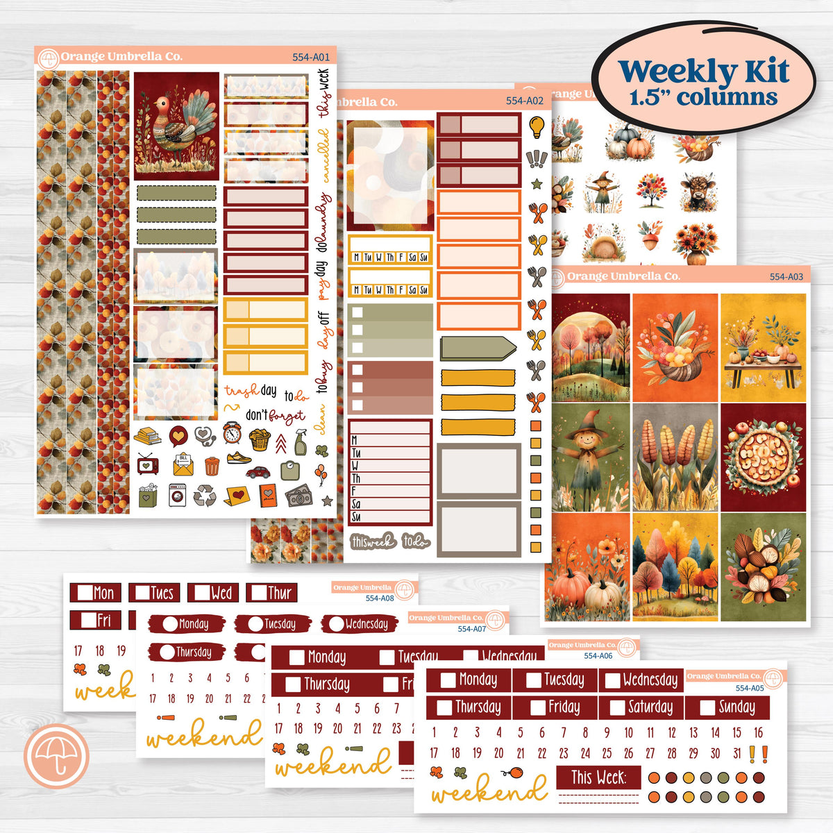 Thanksgiving Planner Kit | Weekly Sticker Kit for Vertical Planners like Erin Condren | Gather In Gratitude | KIT-554-A