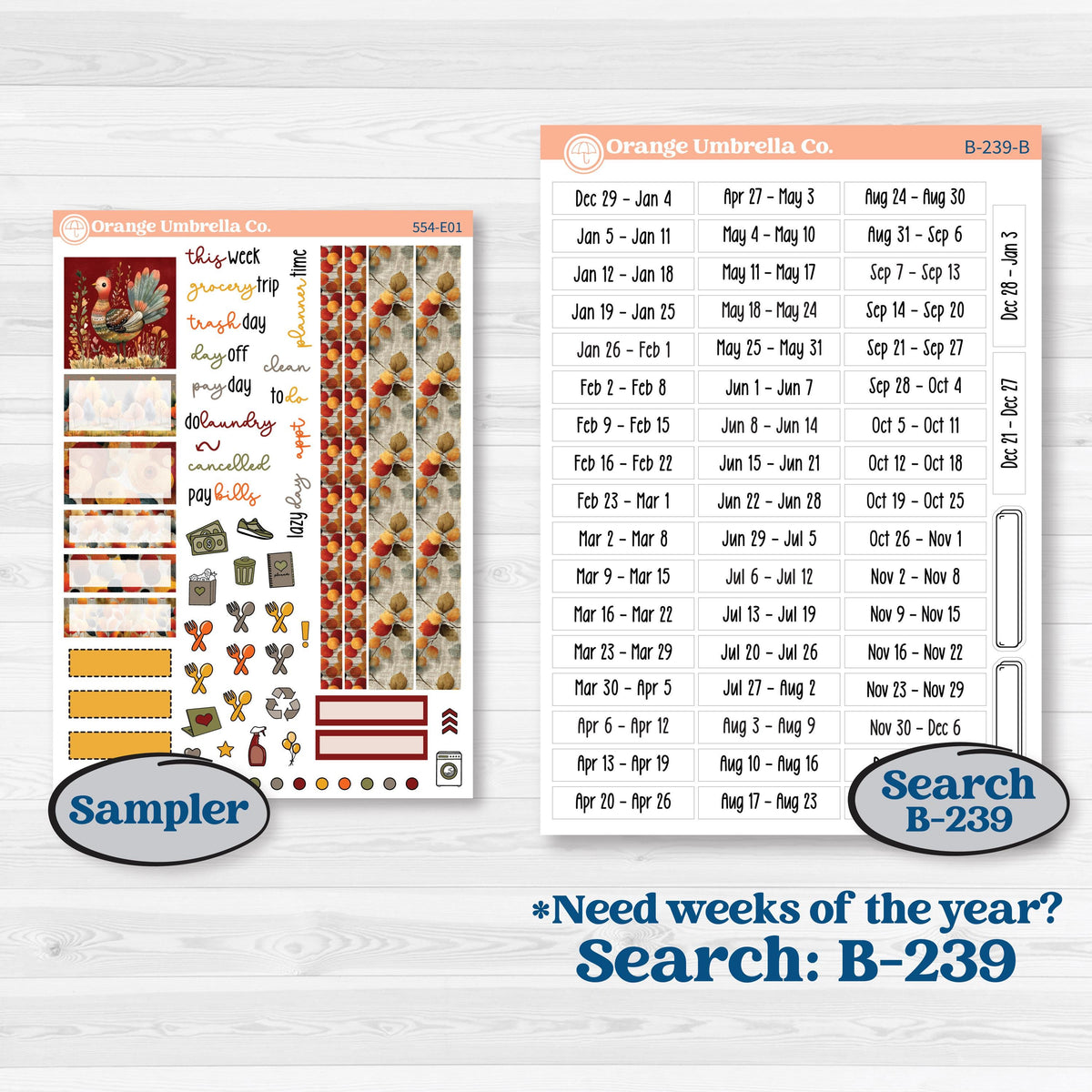Thanksgiving Planner Kit | Hobonichi Cousin Weekly & Daily Planner Kit Stickers | Gather In Gratitude | KIT-554-E