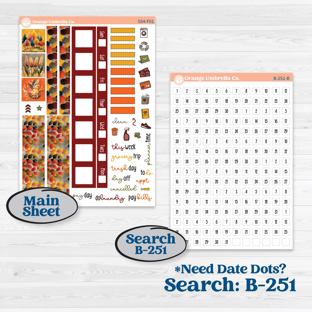 Thanksgiving Planner Kit | Hobonichi Weeks Weekly Planner Kit Stickers | Gather In Gratitude | KIT-554-F