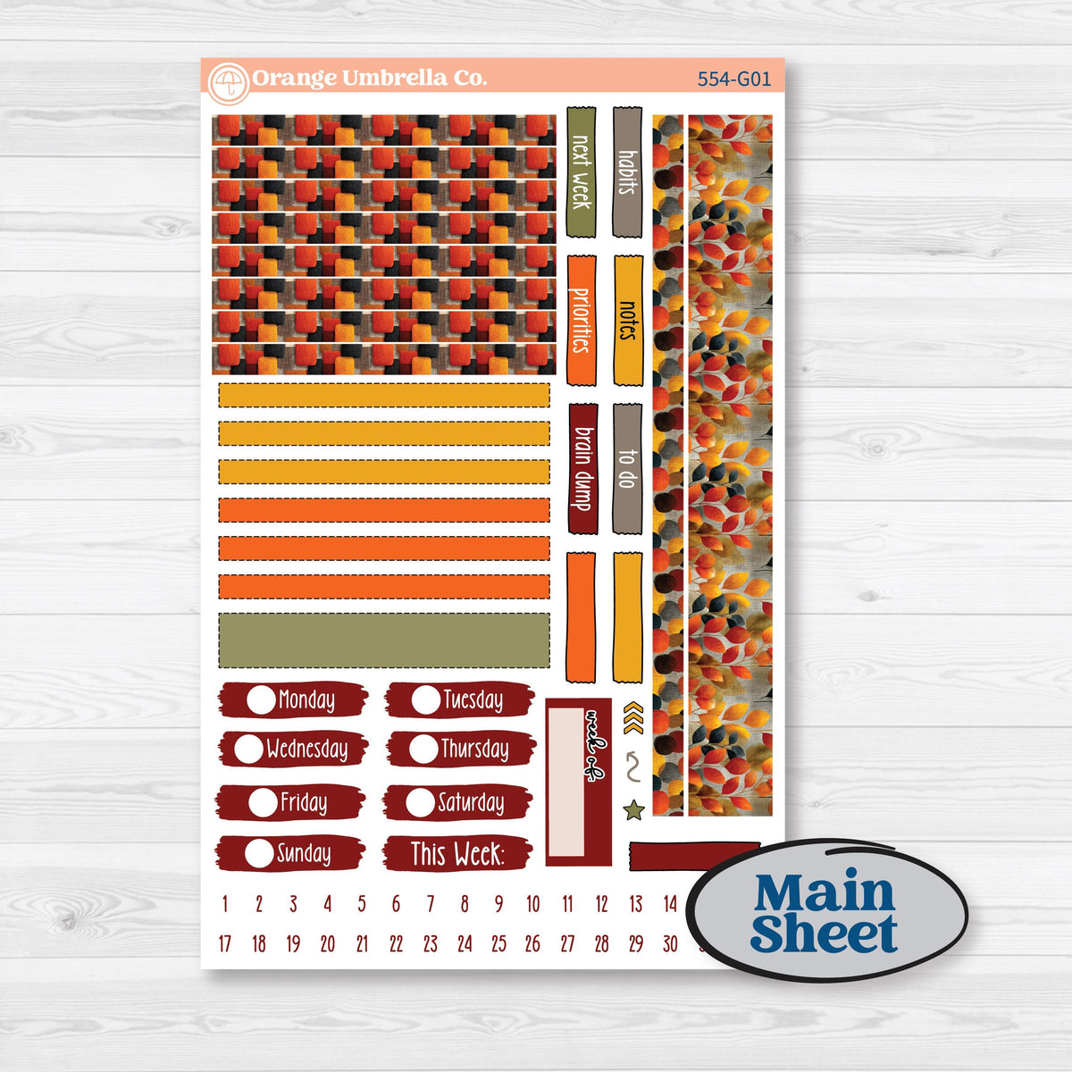Thanksgiving Planner Kit | Erin Condren 7x9 Weekly Dashboard Planner Kit Stickers | Gather In Gratitude | KIT-554-G