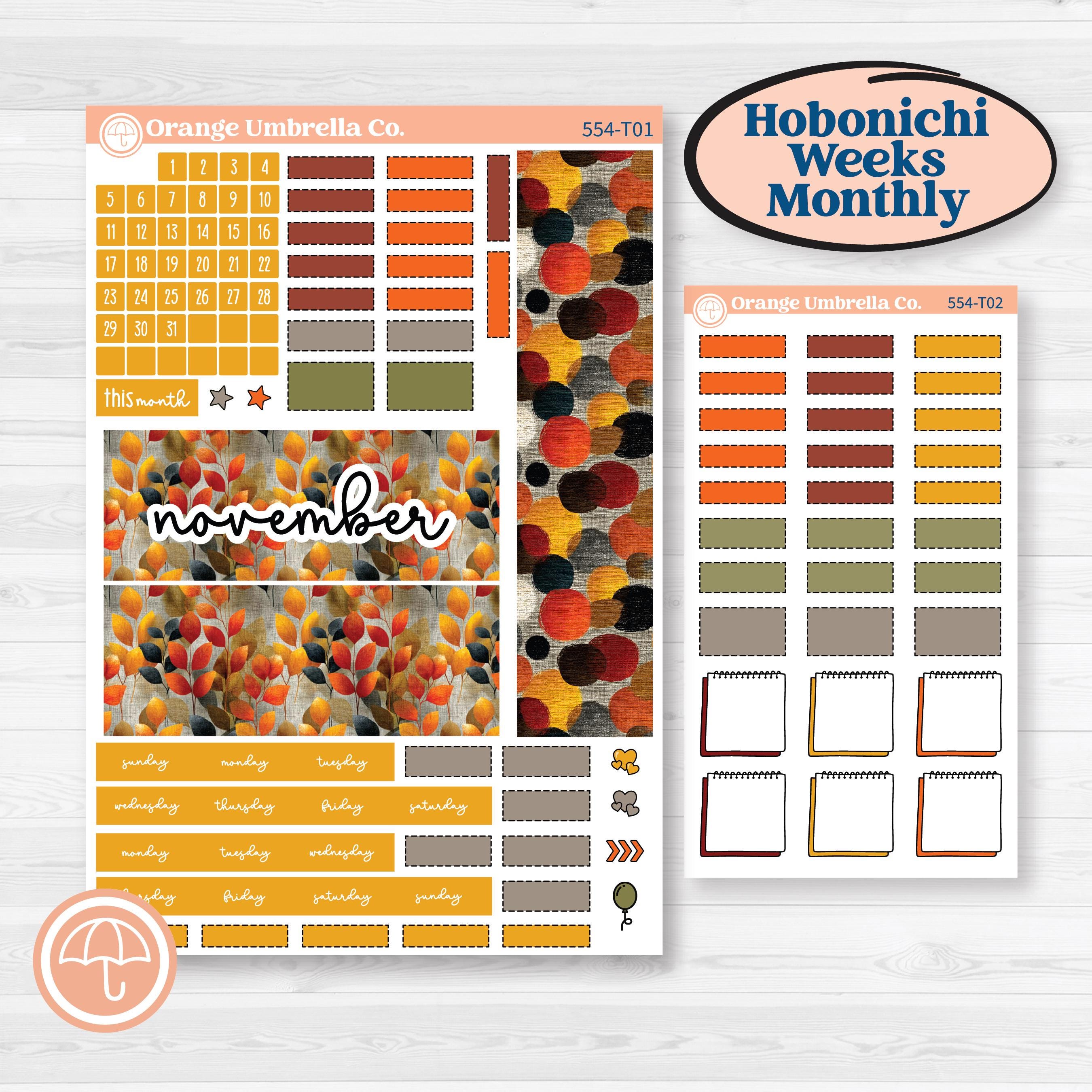 Thanksgiving Planner Kit | Hobonichi Weeks Monthly Planner Kit Stickers | Gather In Gratitude | KIT-554-T