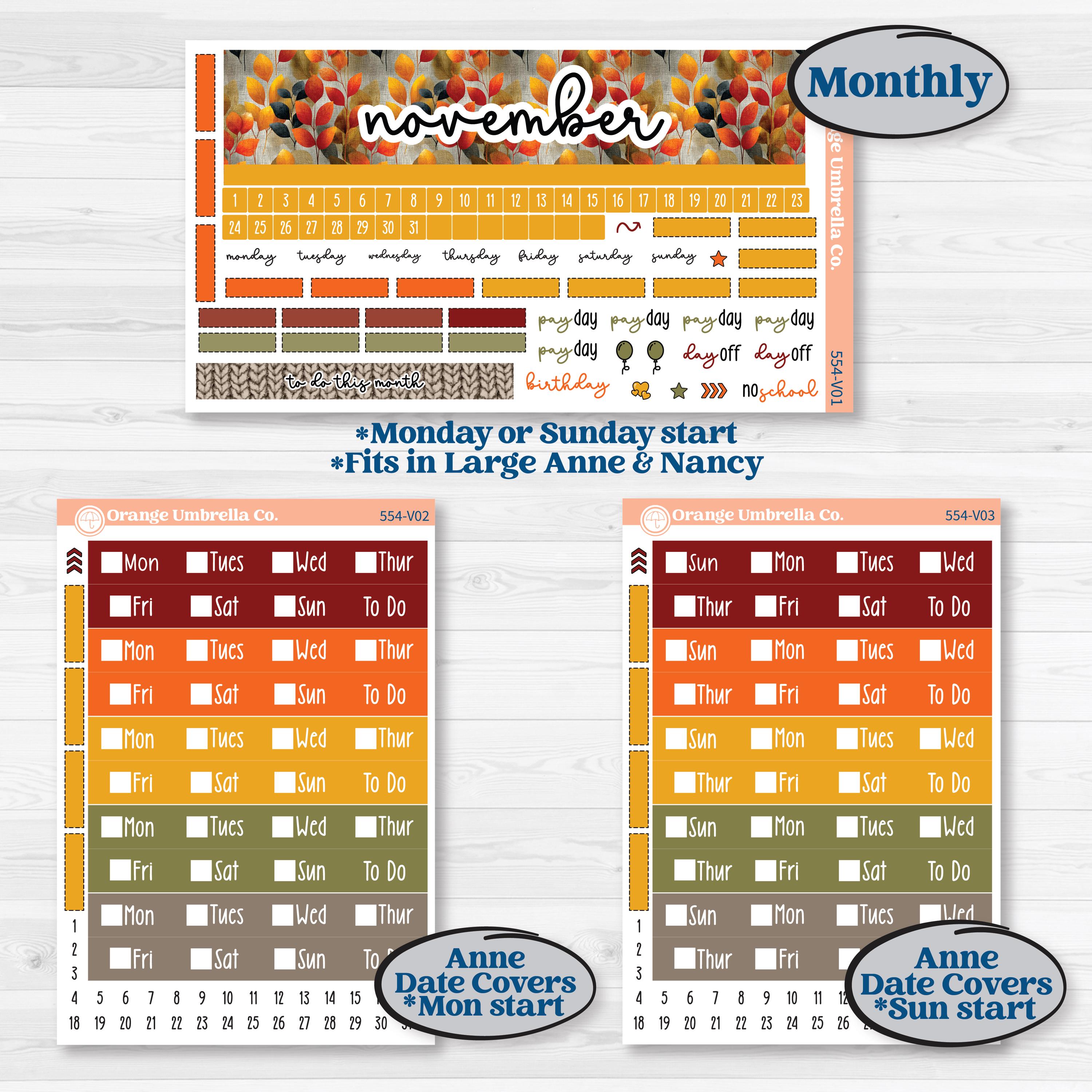 Thanksgiving Planner Kit | Laurel Denise Nancy Large & Anne Large Planner Kit Stickers | Gather In Gratitude | KIT-554-V