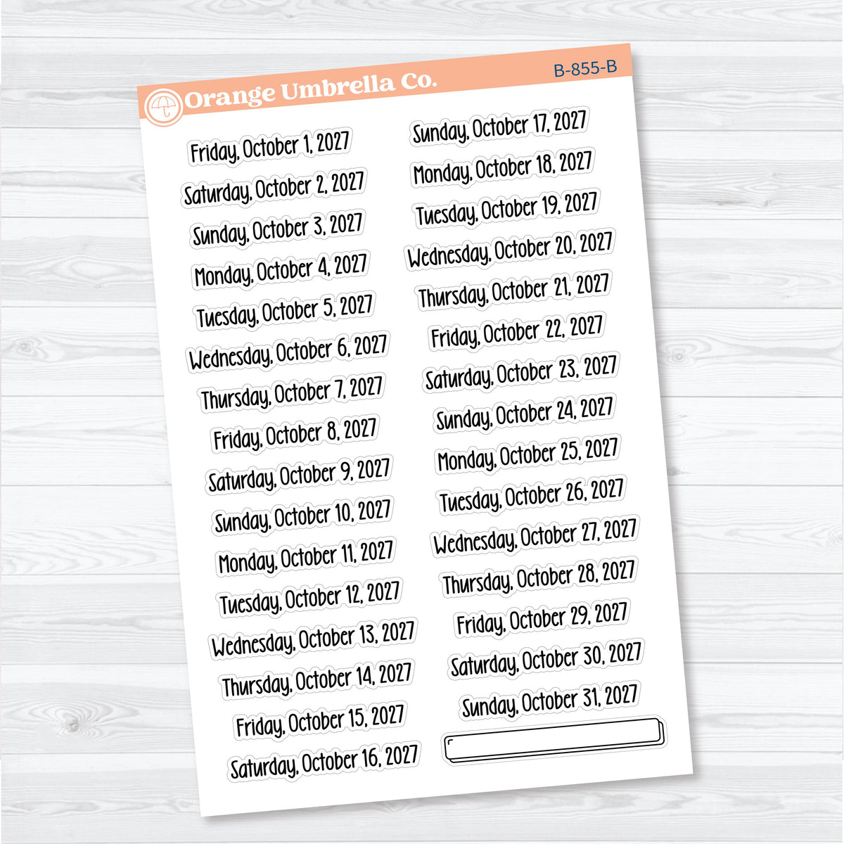 July–December 2027 Dates of the Month | Calendar Planner Stickers | B-852-857