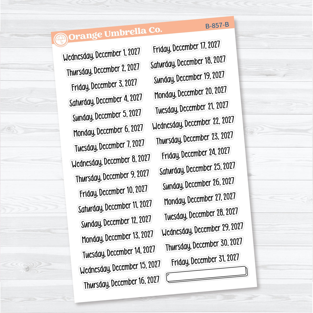 July–December 2027 Dates of the Month | Calendar Planner Stickers | B-852-857