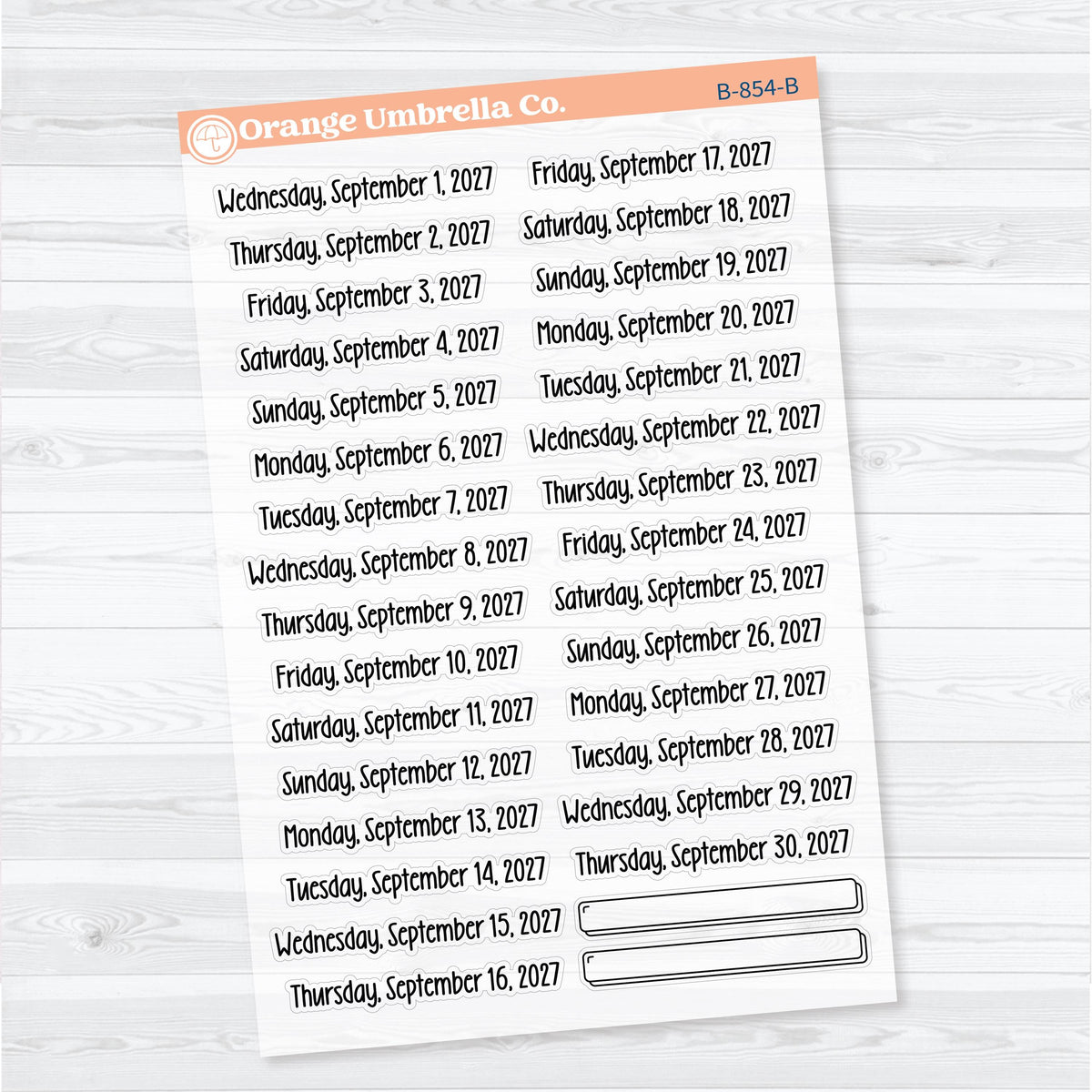July–December 2027 Dates of the Month | Clear Matte Calendar Planner Stickers | B-852-857-CM