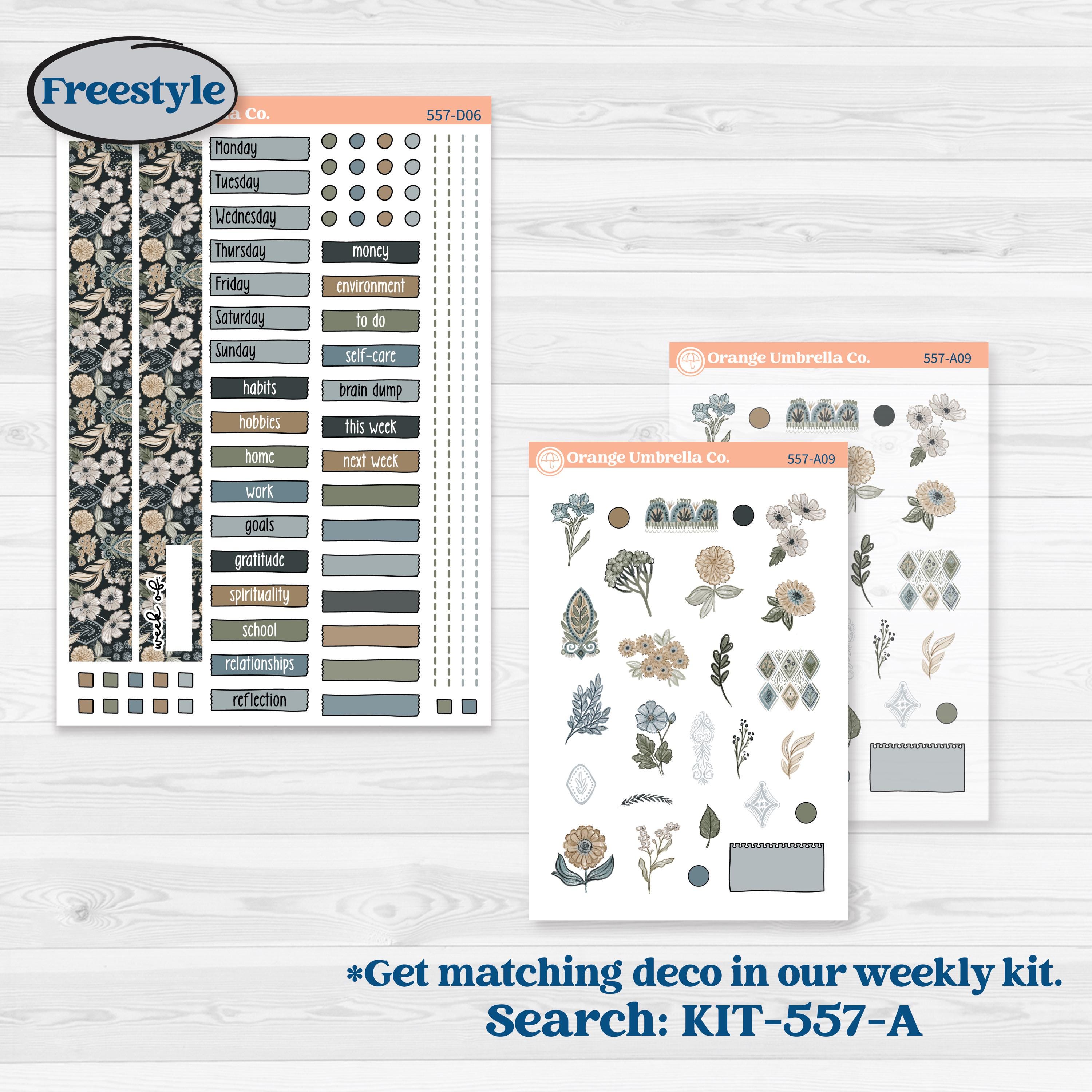 Blue Floral Kit | Journaling or Scrapbooking Kit | Creative Junk Journal Planner Stickers | Sagebrush & Ice | KIT-557-D