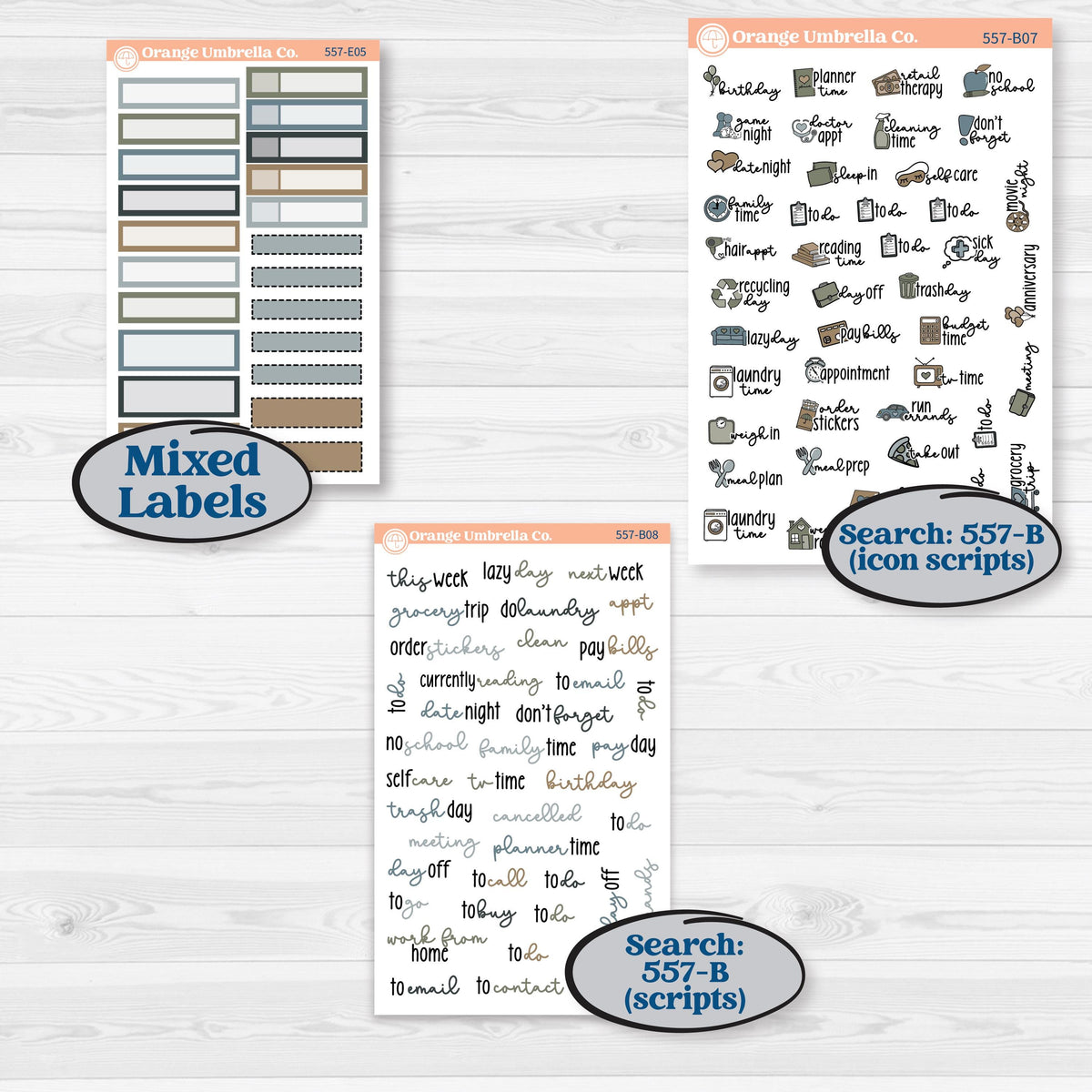 Blue Floral Kit | Hobonichi Cousin Weekly Daily Planner Kit Stickers | Sagebrush & Ice | KIT-557-E