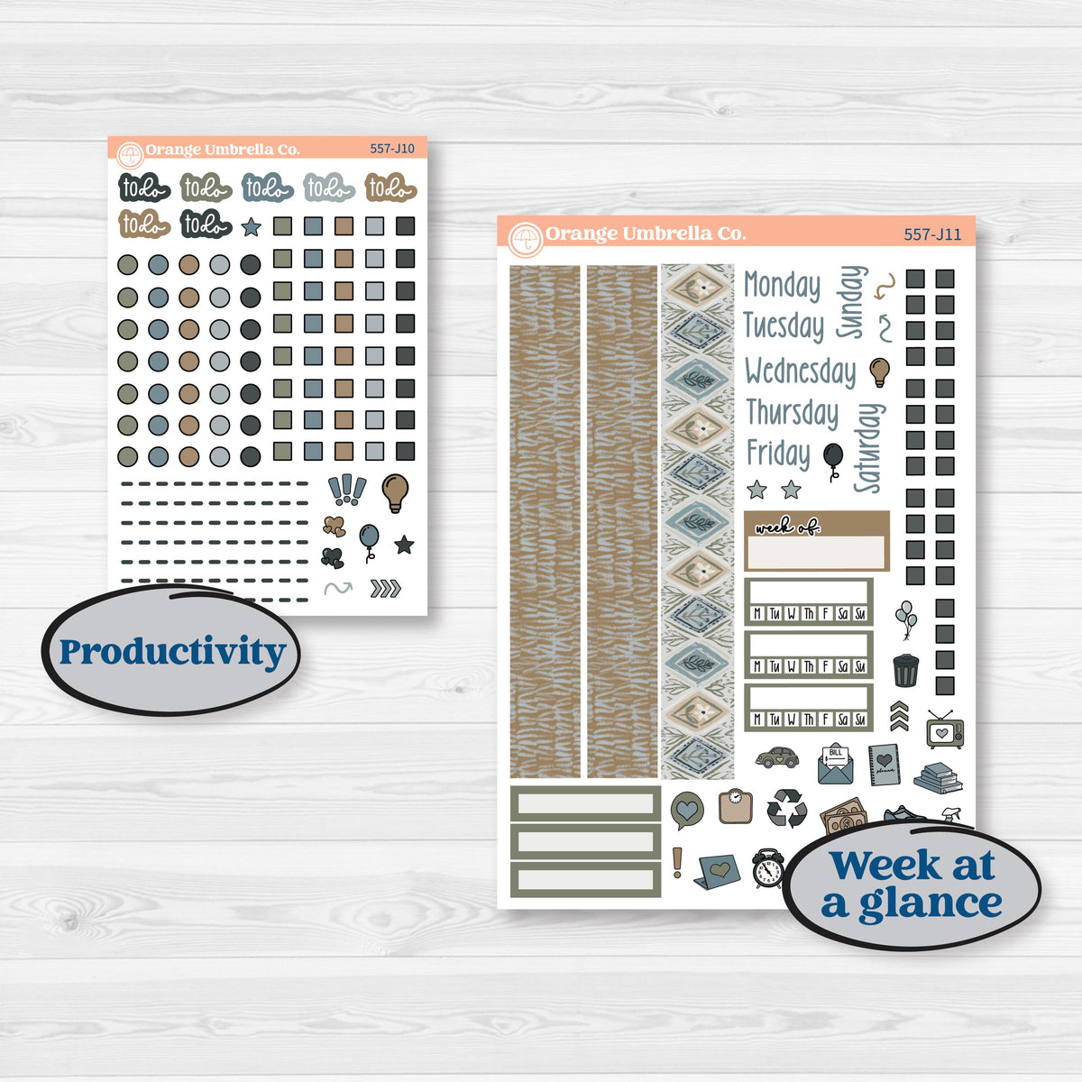 Blue Floral Kit | A5 Daily Duo Planner Kit Stickers | Sagebrush & Ice | KIT-557-J